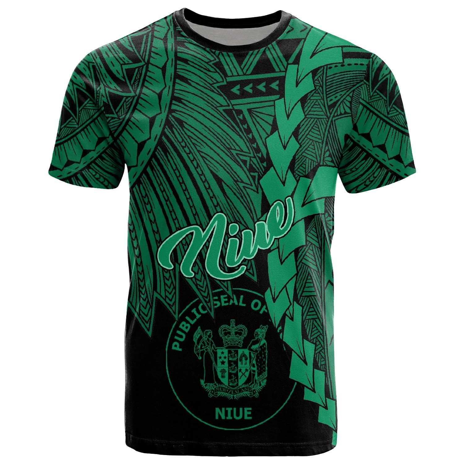 Niue Polynesian T Shirt Tribal Wave Tattoo Green Unisex Green - Polynesian Pride