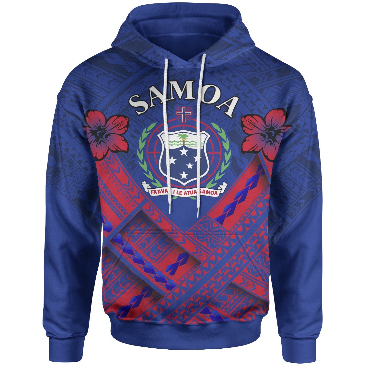 Samoa Polynesian Hoodie Samoa Seal Camisole Hibiscus Style Unisex Blue - Polynesian Pride