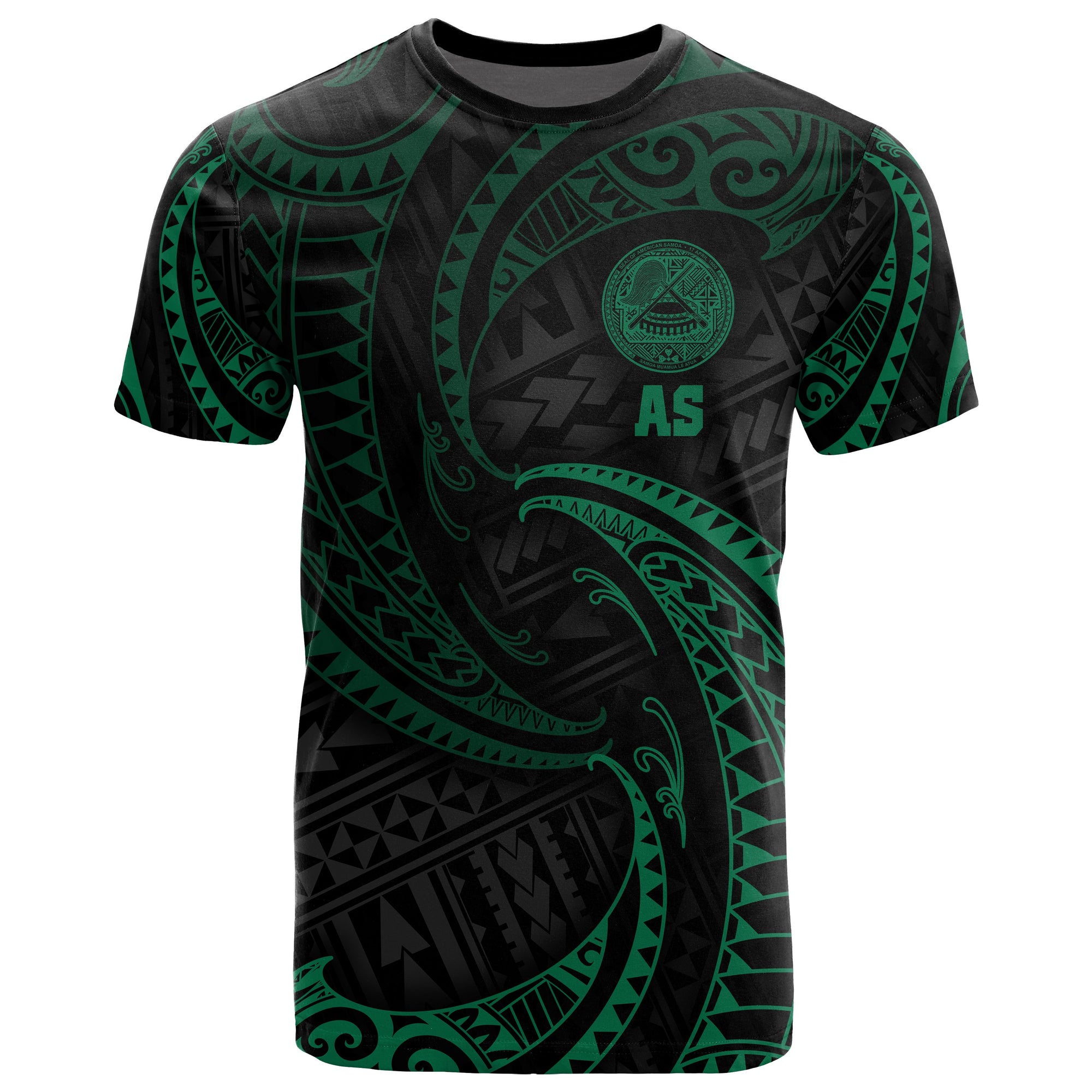 American Samoa Polynesian All Over T Shirt Green Tribal Wave Unisex Green - Polynesian Pride