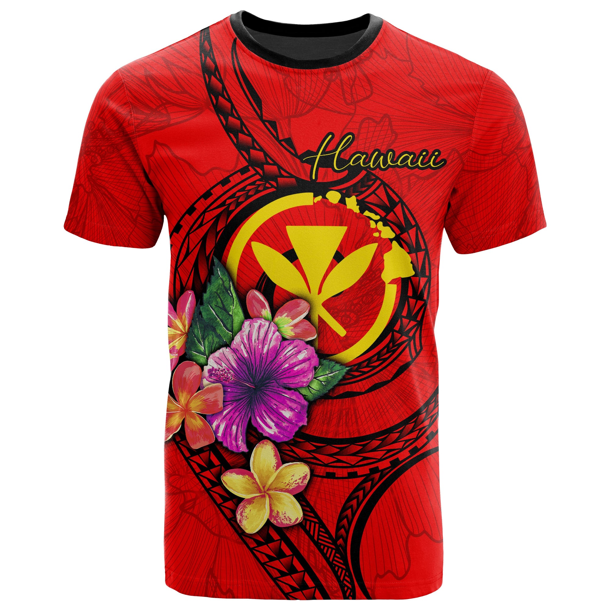 Hawaii Polynesian T Shirt Floral With Seal Red Unisex Red - Polynesian Pride