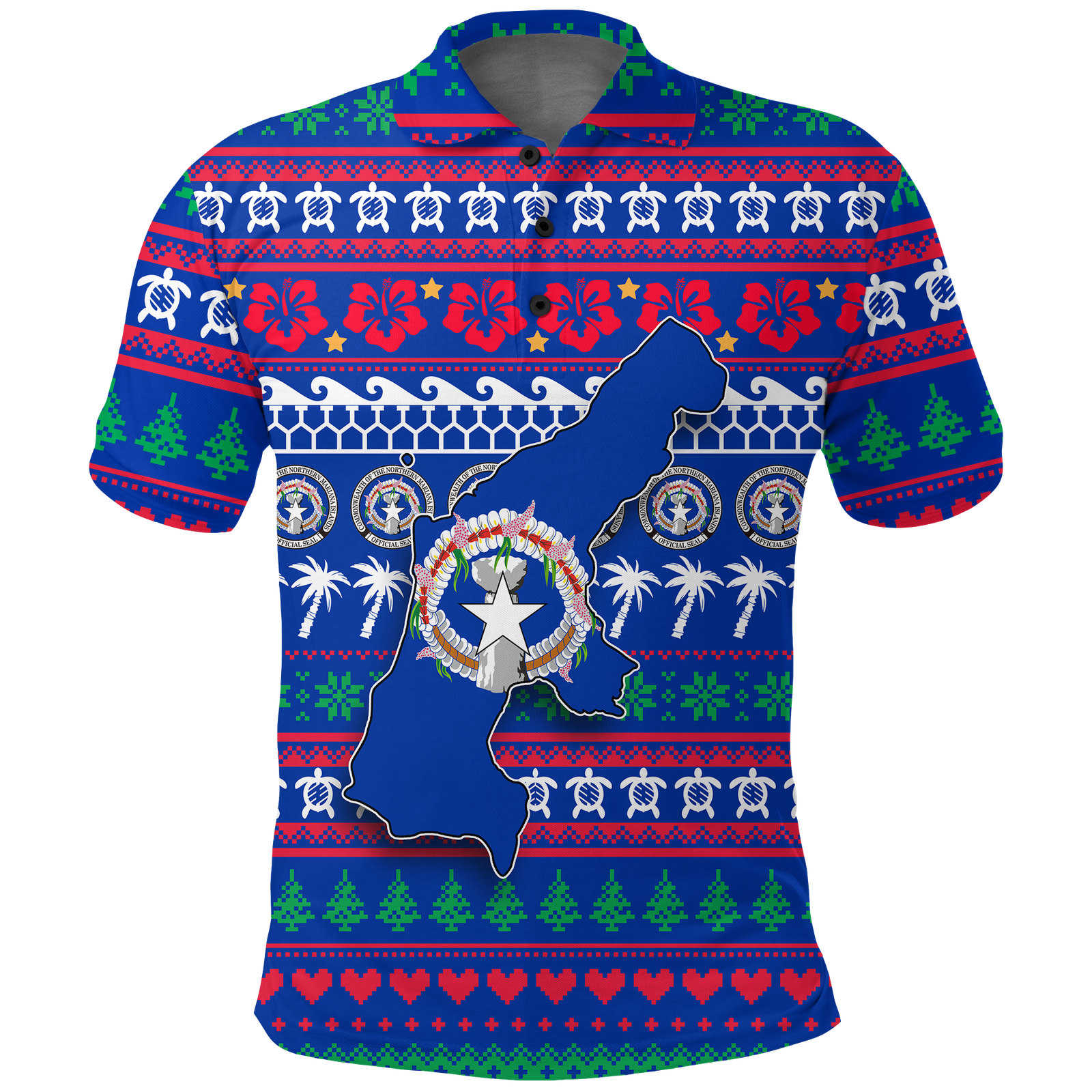 Northern Mariana Islands Christmas Polo Shirt Ugly Christmas LT12 Unisex Blue - Polynesian Pride