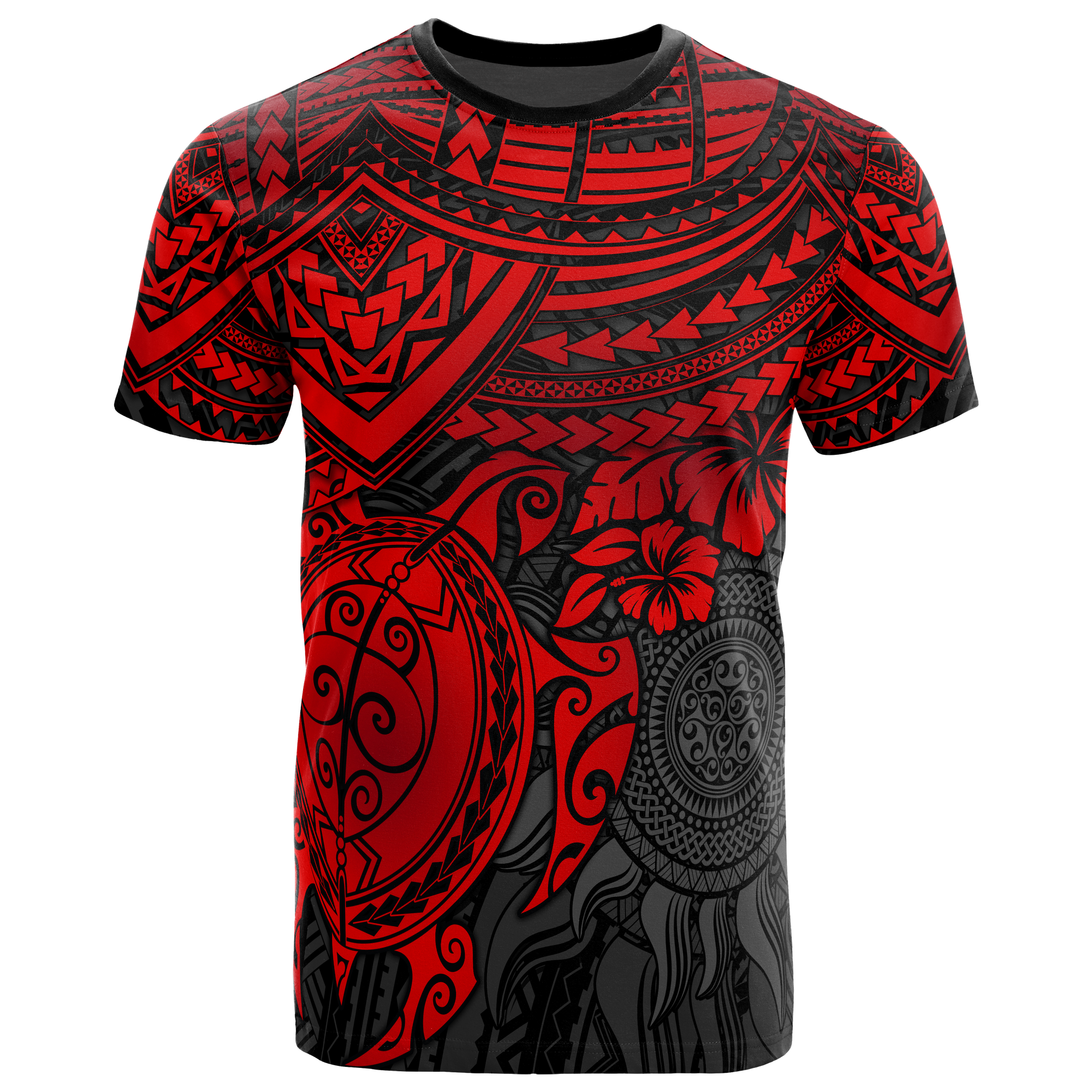 Polynesian T Shirt Polynesian Red Turtle Hibiscus Unisex Red - Polynesian Pride