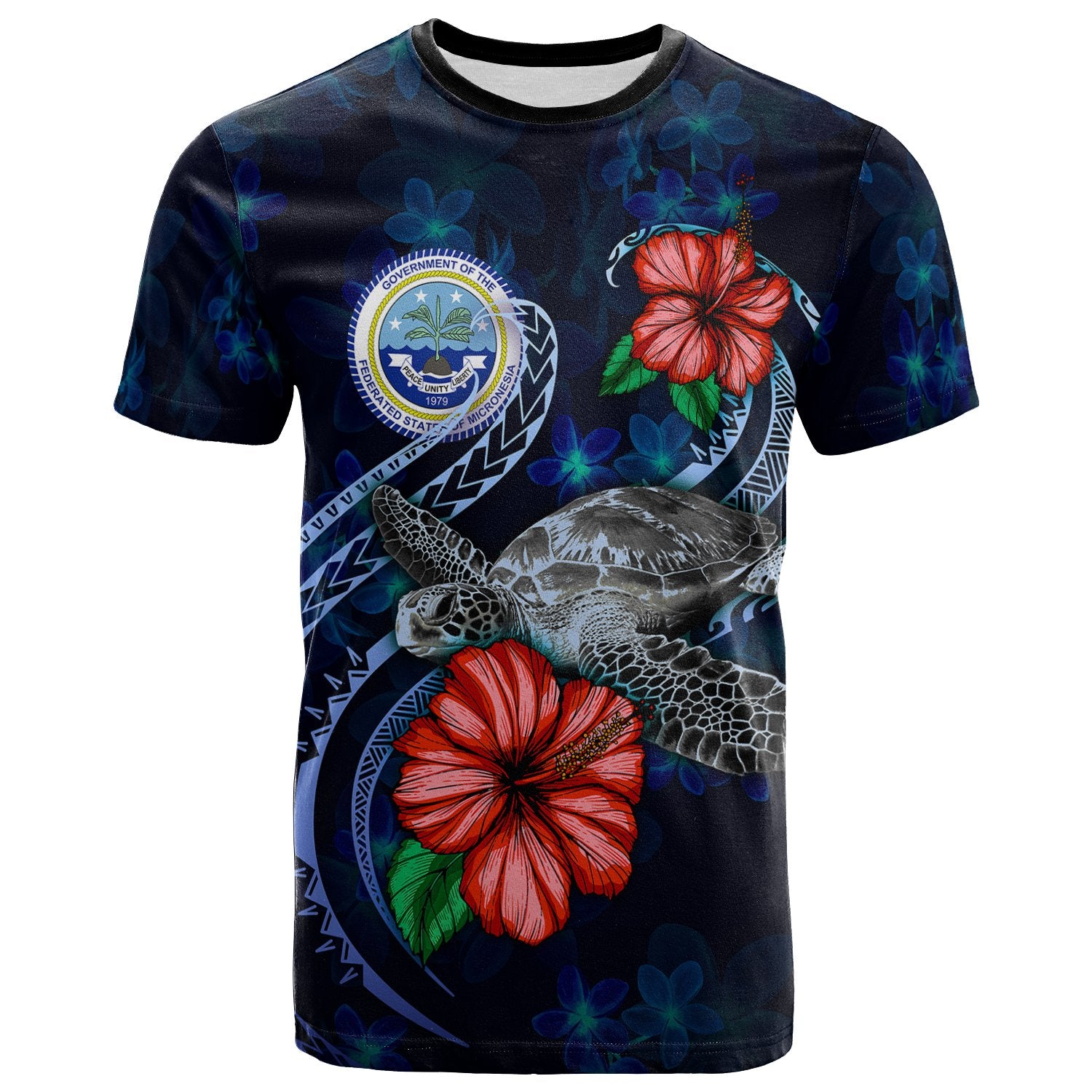 Federated States of Micronesia Polynesian T Shirt Blue Turtle Hibiscus Unisex Blue - Polynesian Pride