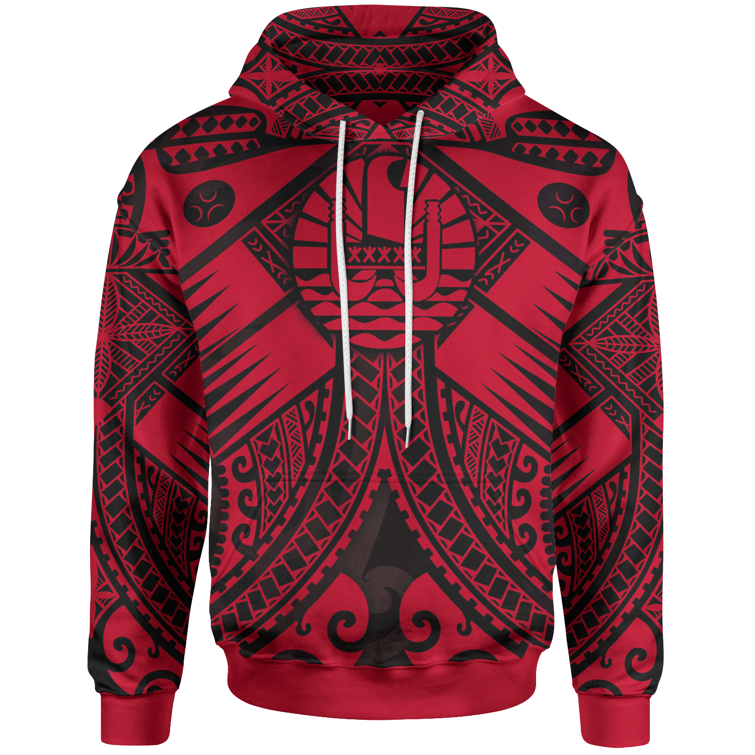 Tahiti Hoodie Red Seal with Polynesian Tattoo Unisex Red - Polynesian Pride