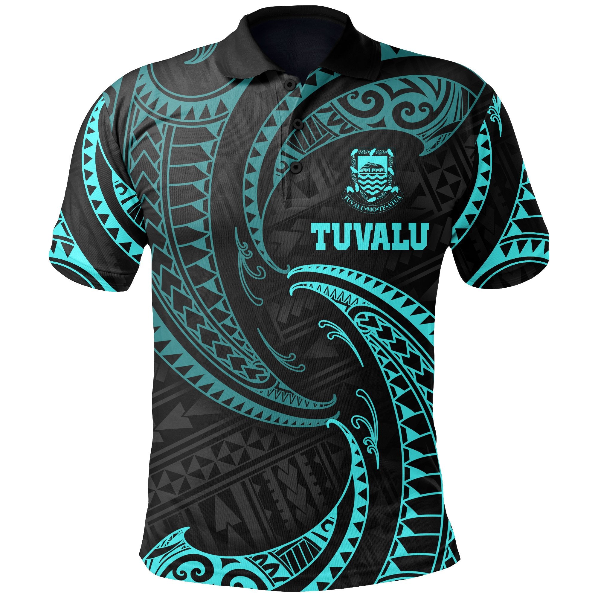 Tuvalu Polynesian Polo Shirt Neon Blue Tribal Wave Unisex Neon Blue - Polynesian Pride