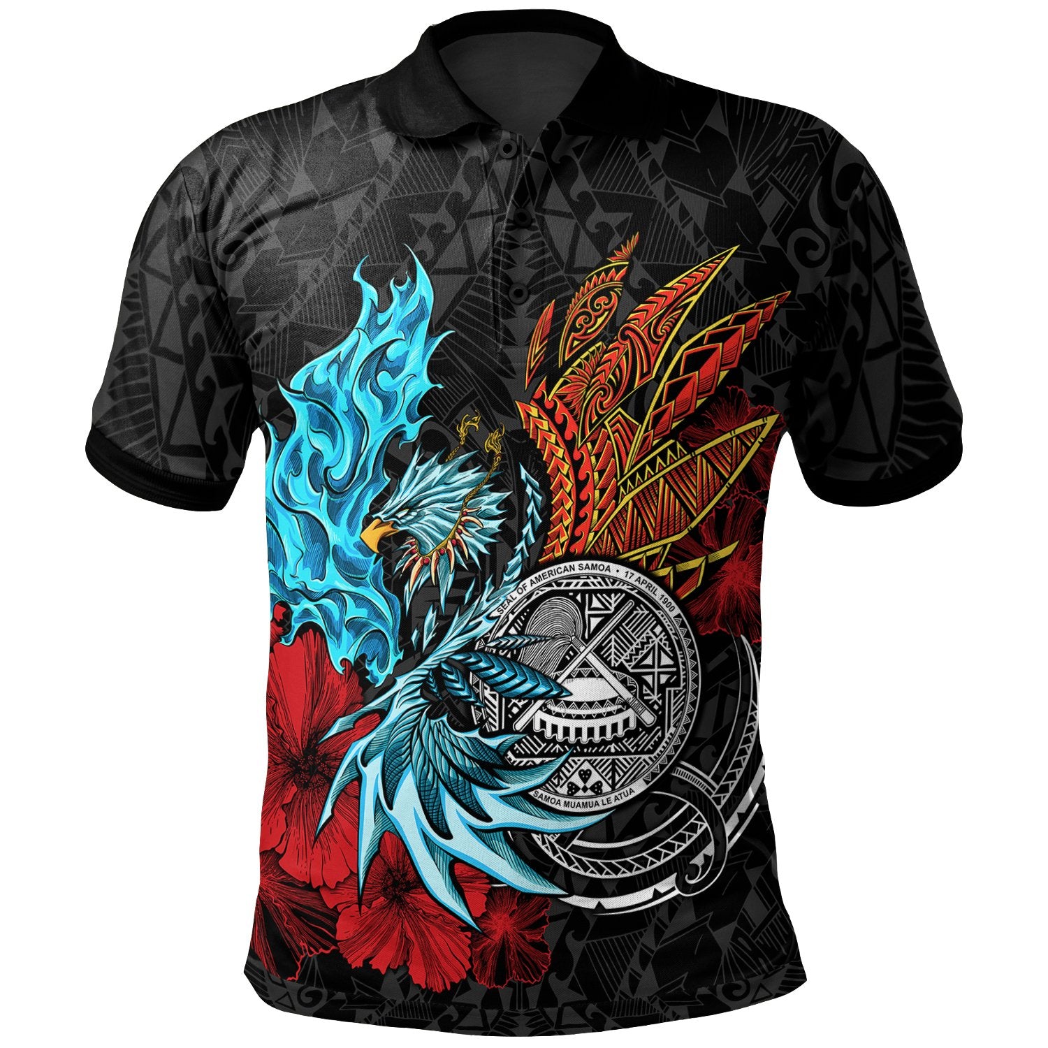 American Samoa Polo Shirt Polynesian Eagle Unisex Black - Polynesian Pride