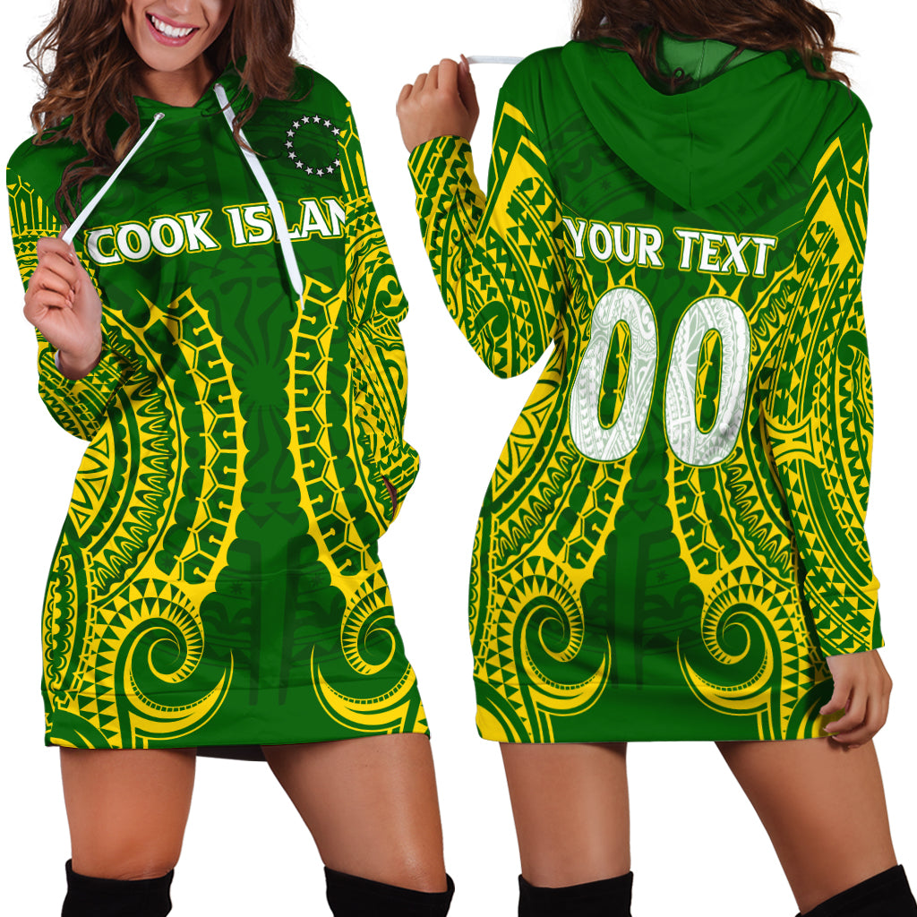 (Custom Personalised) Cook Islands Hoodie Dress - Tribal Pattern - LT12 Green - Polynesian Pride