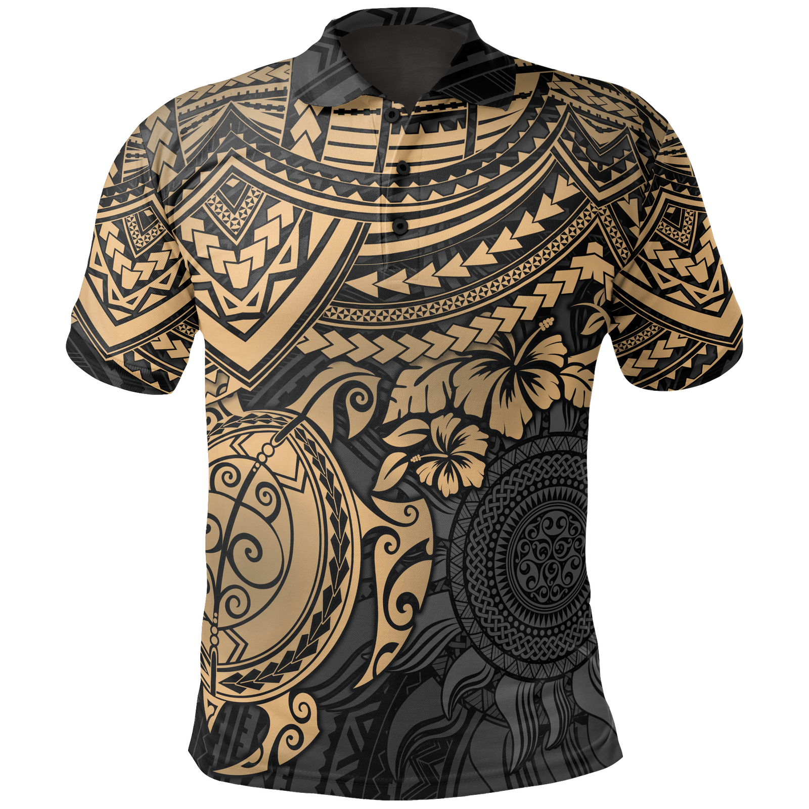 Polo Shirt Polynesian Golden Turtle Hibiscus Unisex Golden - Polynesian Pride