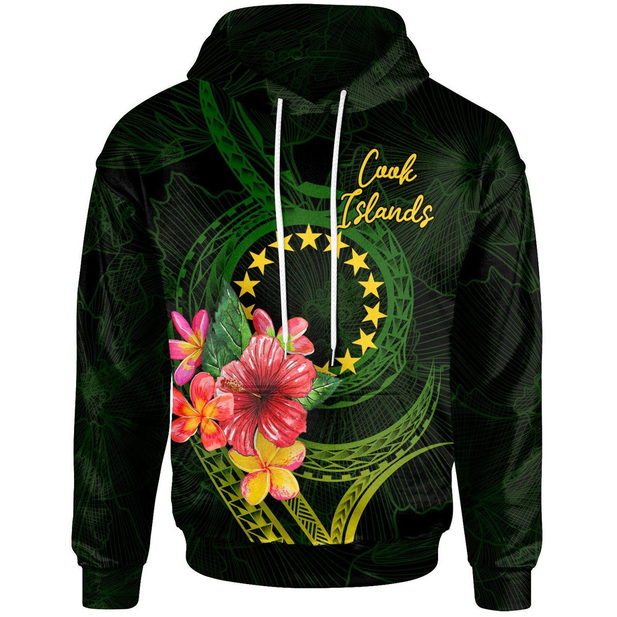 Cook Islands Polynesian Hoodie Floral With Seal Flag Color Unisex Green - Polynesian Pride
