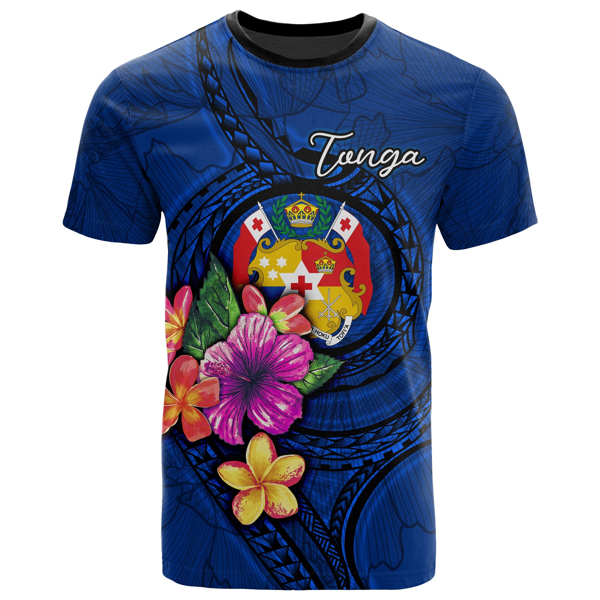 Tonga Polynesian T Shirt Floral With Seal Blue Unisex Blue - Polynesian Pride