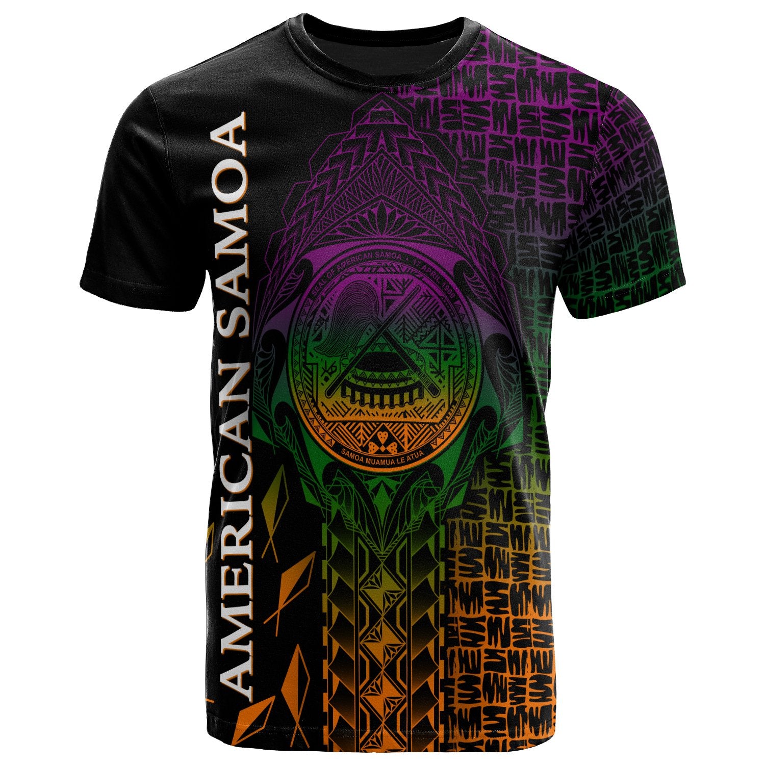 American Samoa T Shirt AS Seal Rocket Style Unisex Black - Polynesian Pride