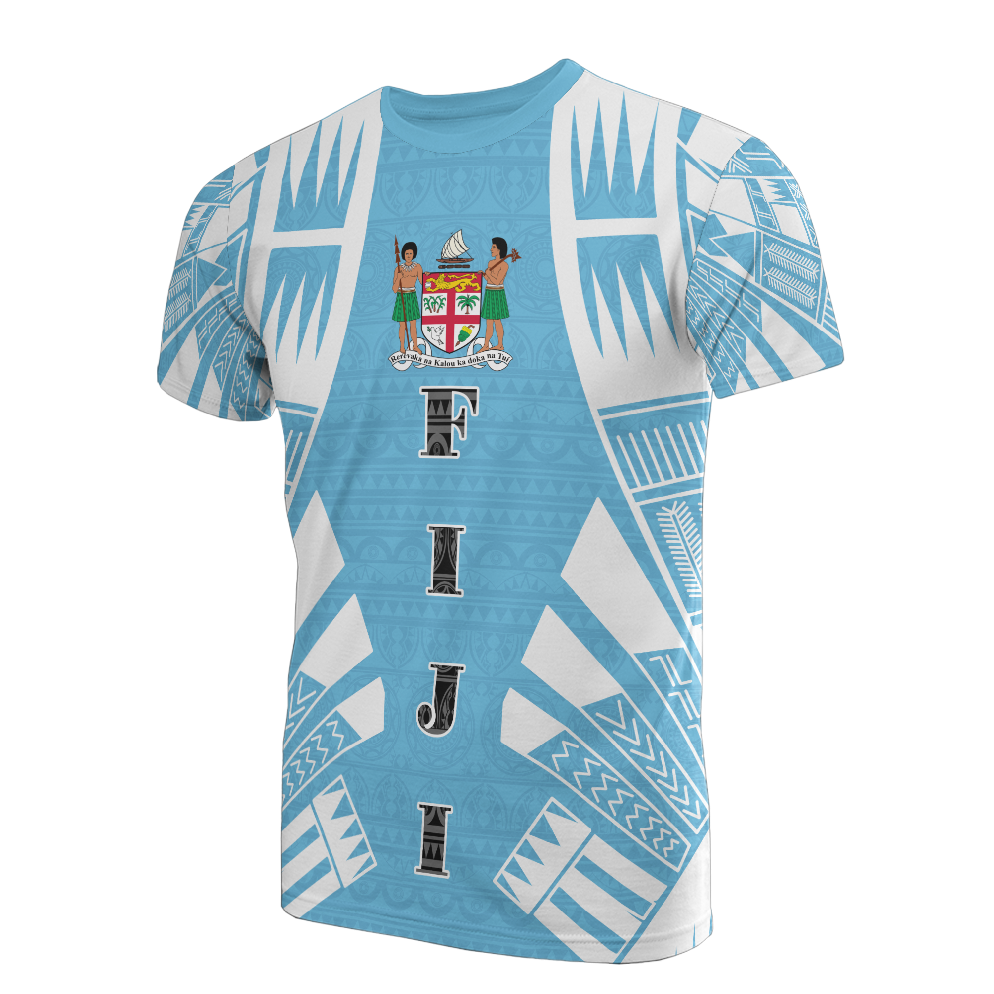 Fiji T Shirt Fijian Coat of Arms Polynesian Tattoo Light Blue Style Unisex SkyBlue - Polynesian Pride