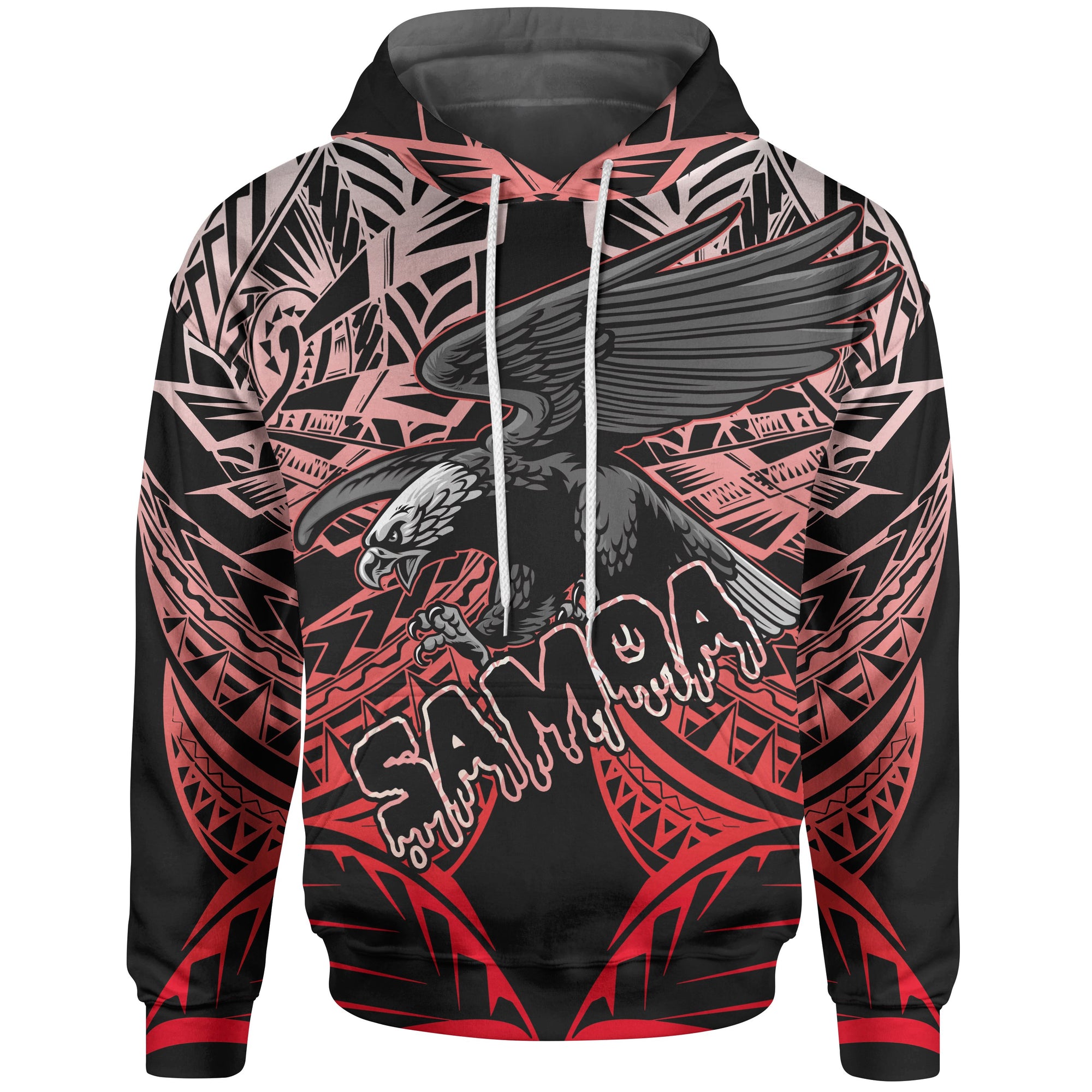 Samoa Polynesian ll Over Hoodie Eagle Tribal Pattern Red Unisex Red - Polynesian Pride