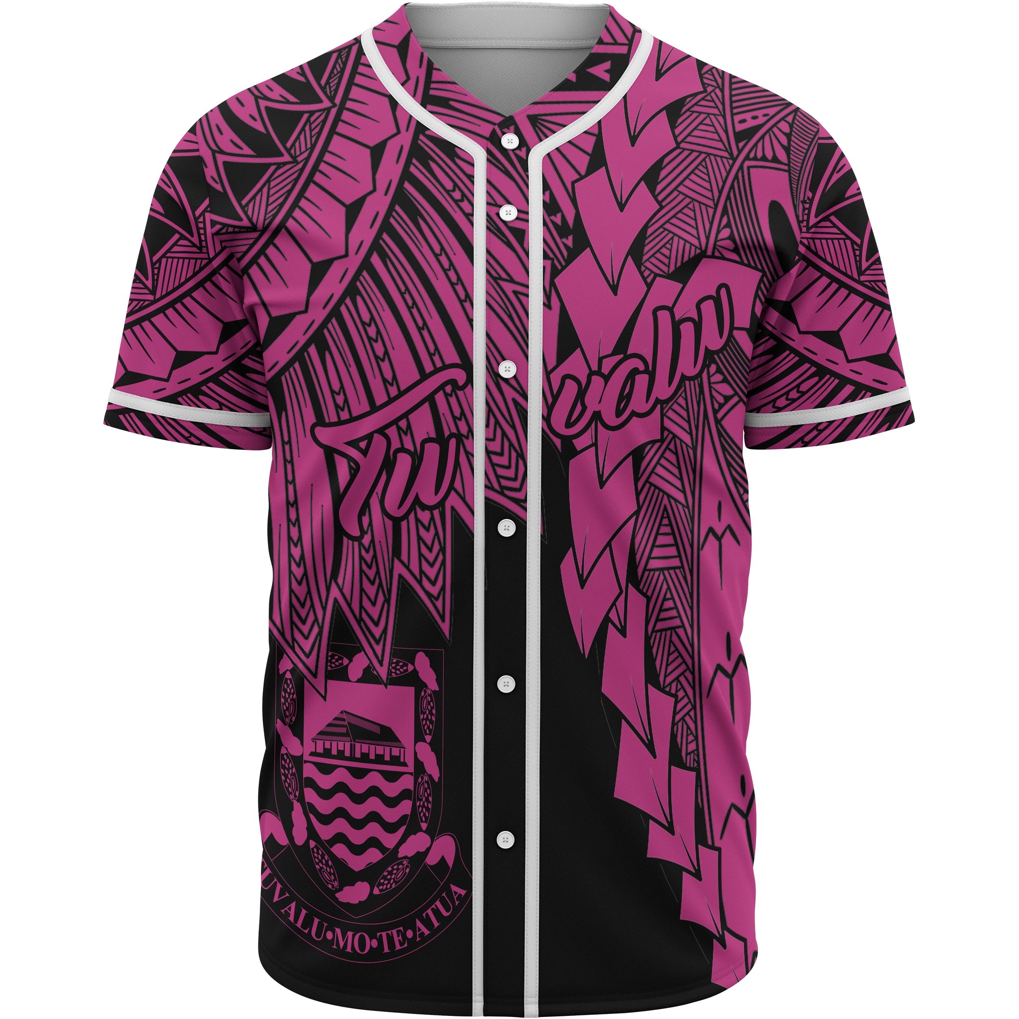 Tuvalu Polynesian Baseball Shirt - Tribal Wave Tattoo Pink Unisex Pink - Polynesian Pride