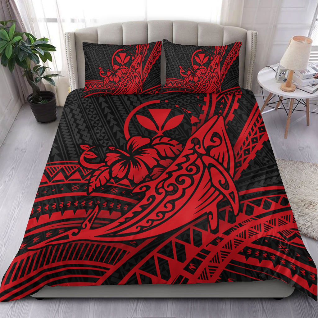 Hawaii Humpback Whale With Hibiscus Tribal Red Bedding Set - LT12 Red - Polynesian Pride