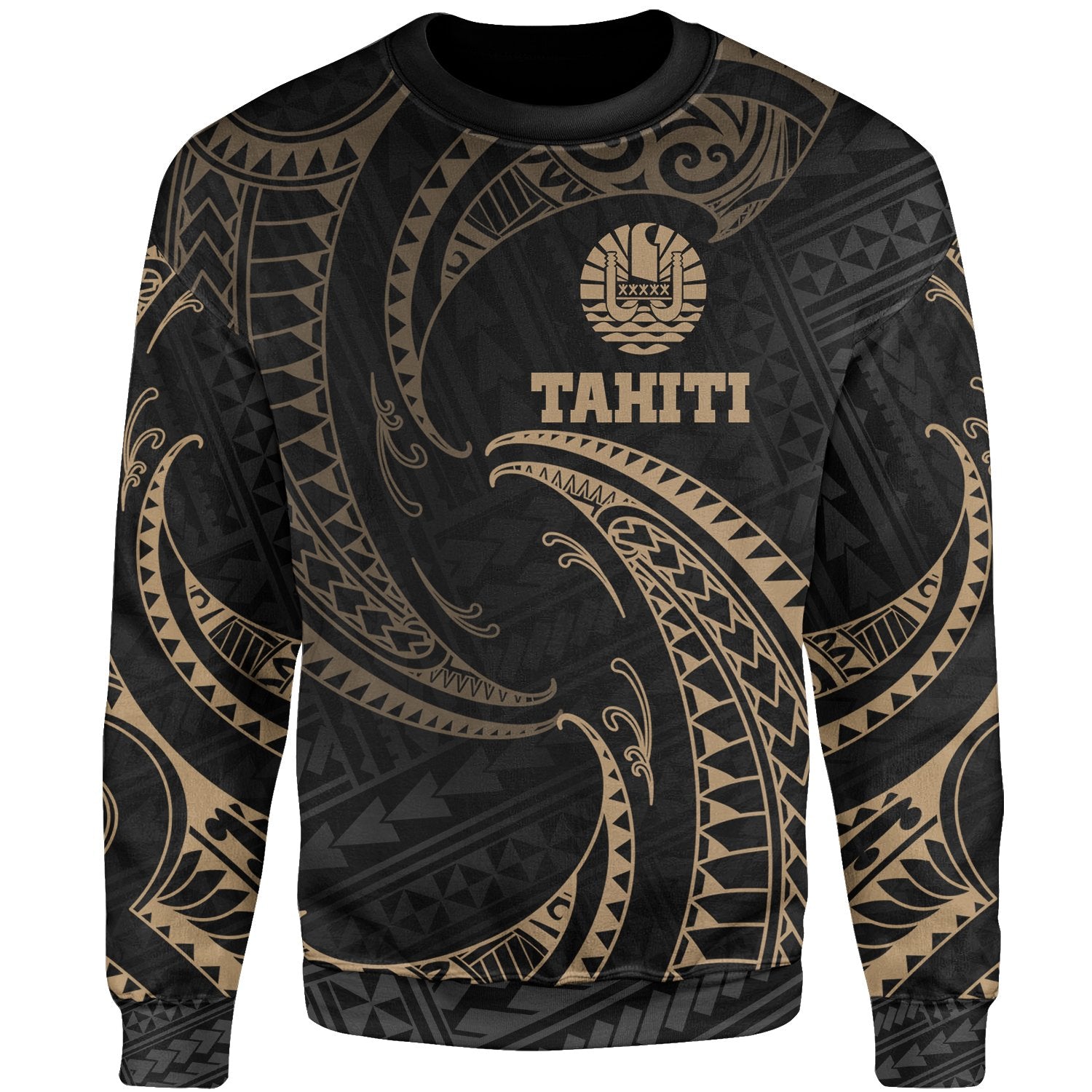 Tahiti Polynesian Sweater - Gold Tribal Wave Unisex Gold - Polynesian Pride