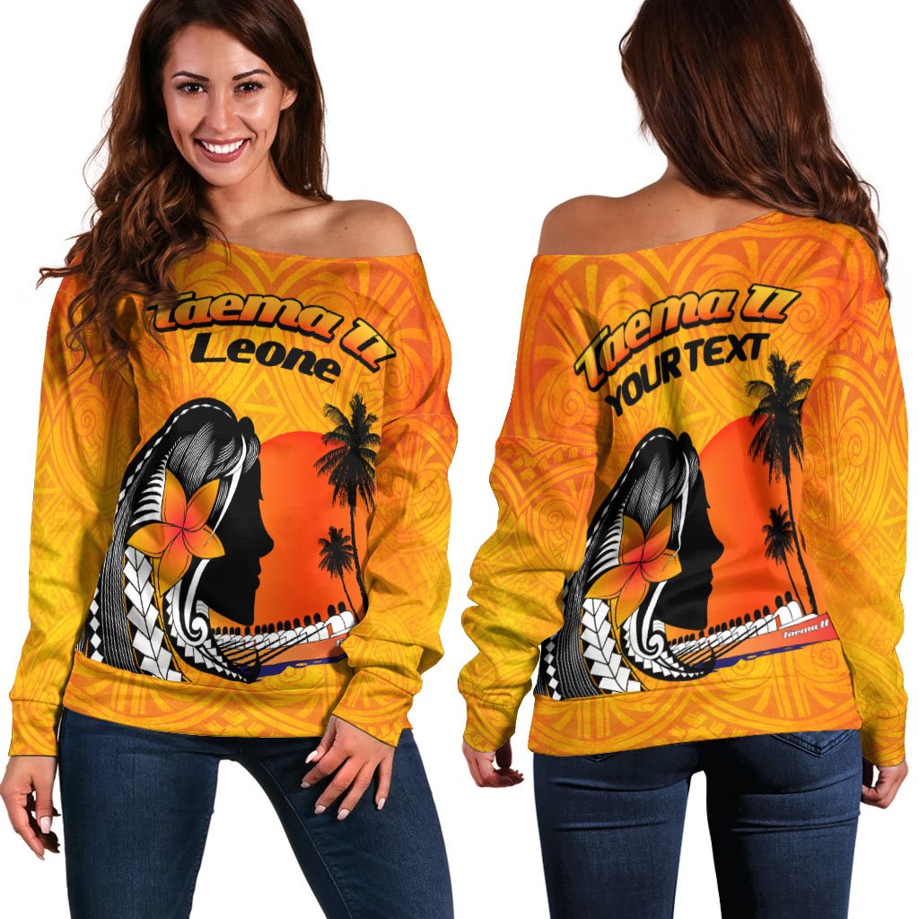 American Samoa Custom Personalised Women's Off Shoulder Sweater - Taema II Leone Yellow - Polynesian Pride