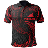 Tokelau Polynesian Polo Shirt Red Tribal Wave Unisex Red - Polynesian Pride