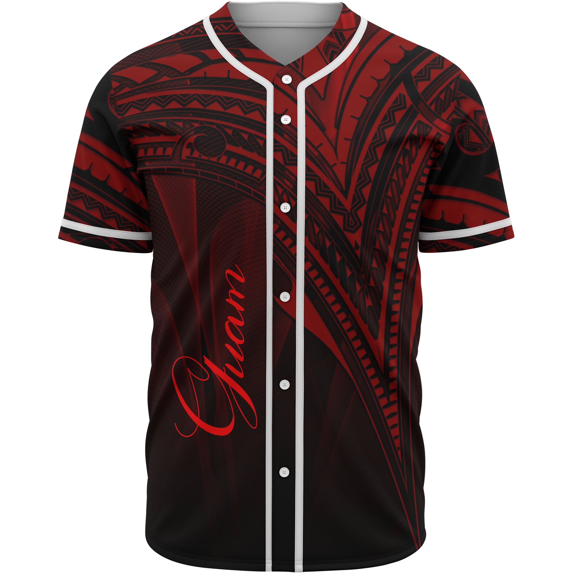 Guam Baseball Shirt - Red Color Cross Style Unisex Black - Polynesian Pride