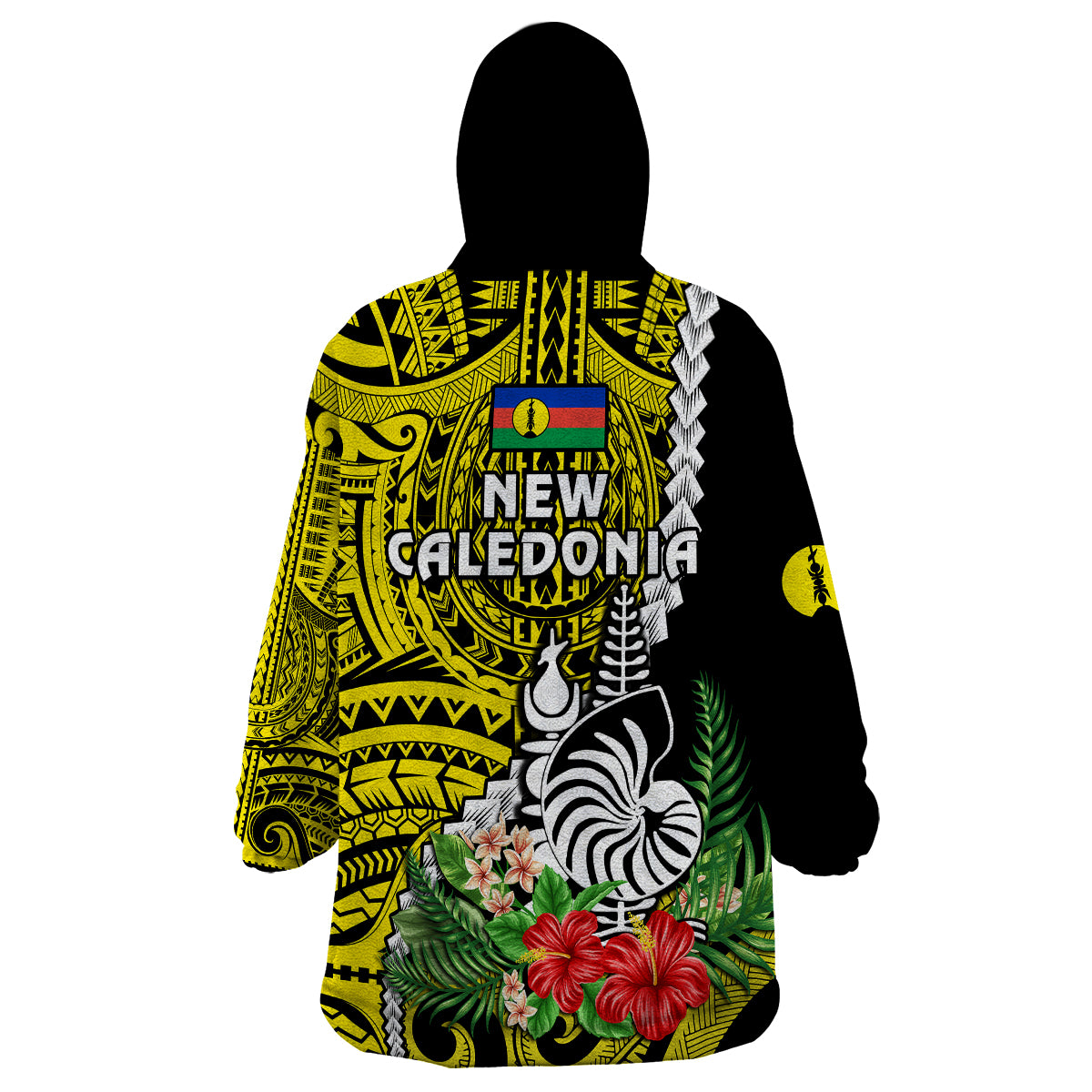 New Caledonia Polynesian Coat Of Arms Mix Tropical Flowers Wearable Blanket Hoodie LT14 - Polynesian Pride