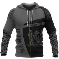 Hawaii King Coat of Arms Polynesian Sport Zip up Hoodie Premium Style Unisex White - Polynesian Pride