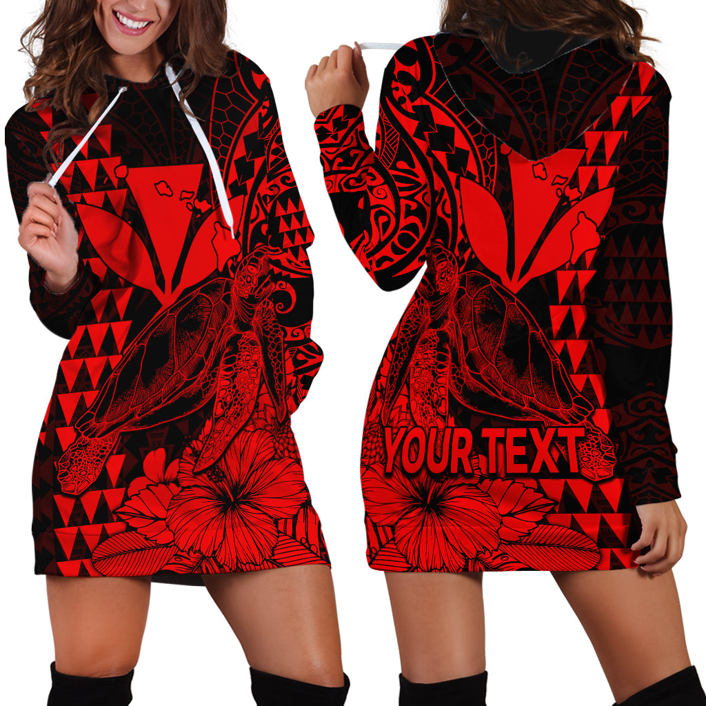 (Custom Personalised) Kakau Polynesian Tribal Hawaiian Turtle with Kanaka Maoli Red Hoodie Dress LT9 Red - Polynesian Pride