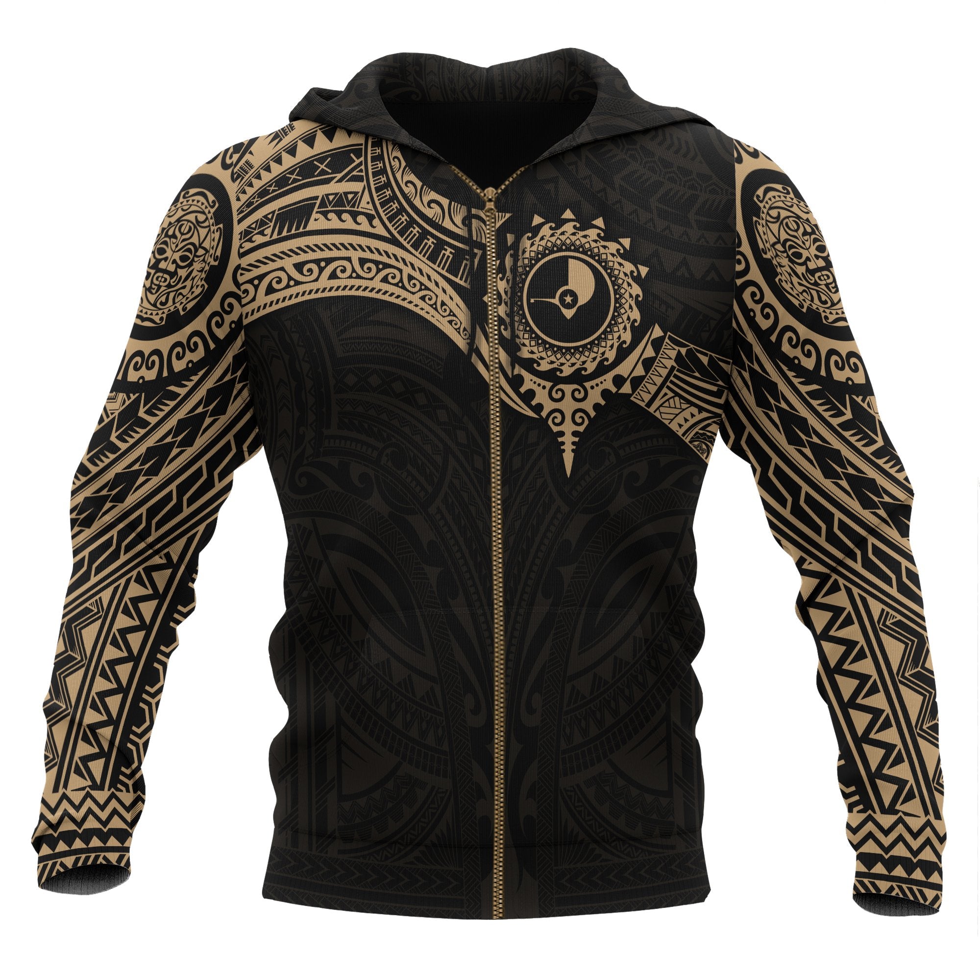 Yap Micronesian Zip up Hoodie Gold Heart Shield Unisex GOLD - Polynesian Pride