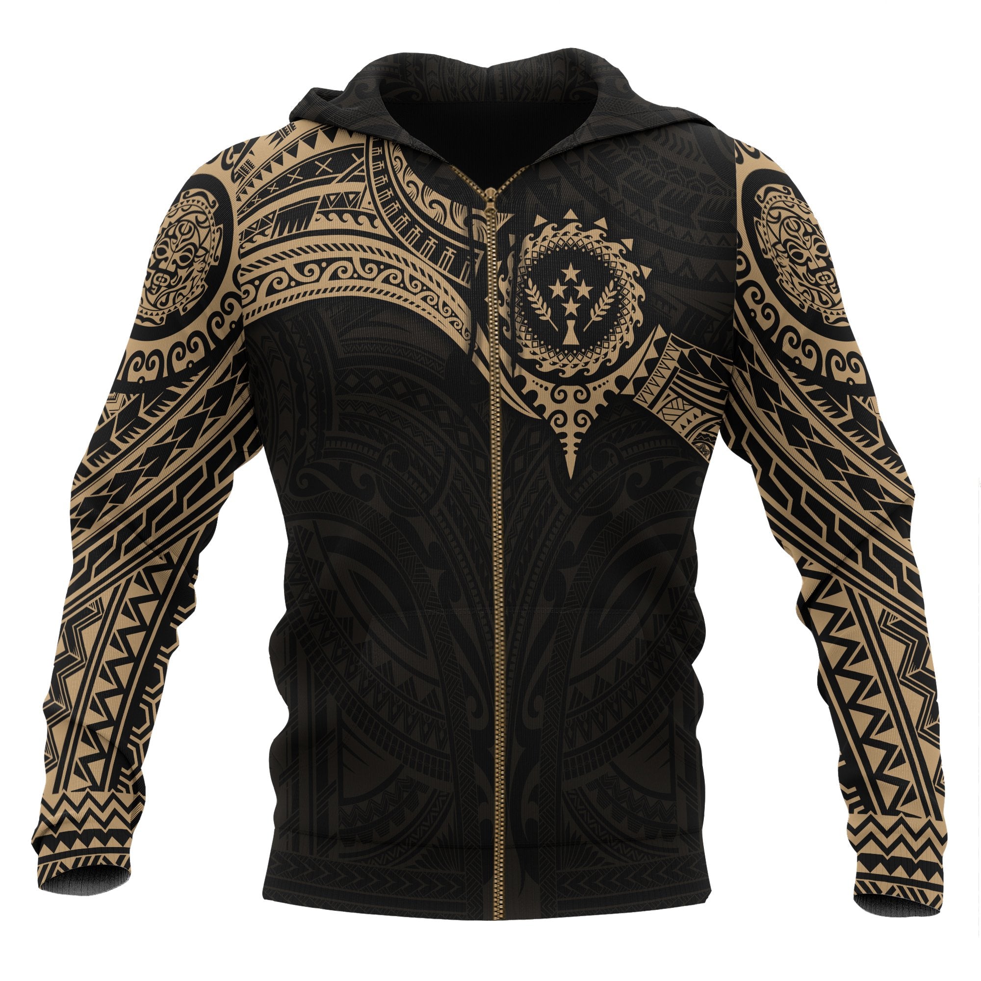 Kosrae Micronesian Zip up Hoodie Gold Heart Shield Unisex GOLD - Polynesian Pride