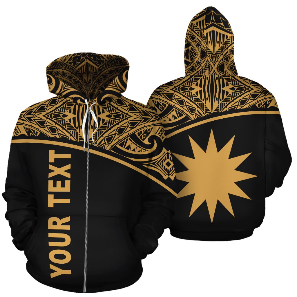 Nauru Polynesian Custom Zip up Hoodie Gold Curve Unisex Gold - Polynesian Pride