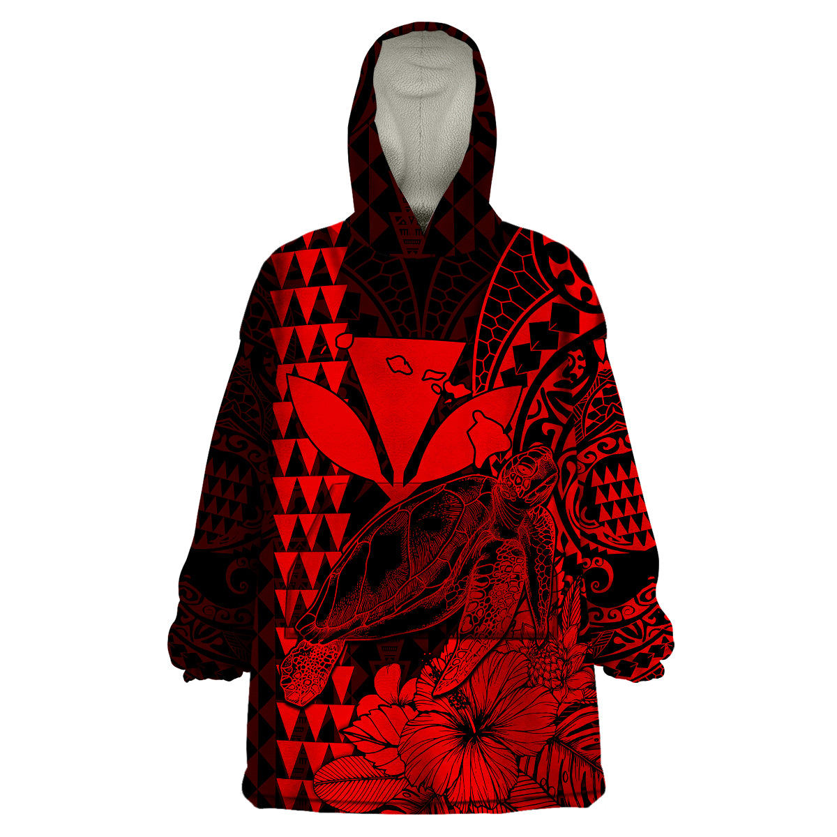 (Custom Personalised) Kakau Polynesian Tribal Hawaiian Turtle with Kanaka Maoli Red Wearable Blanket Hoodie LT9 Unisex One Size - Polynesian Pride