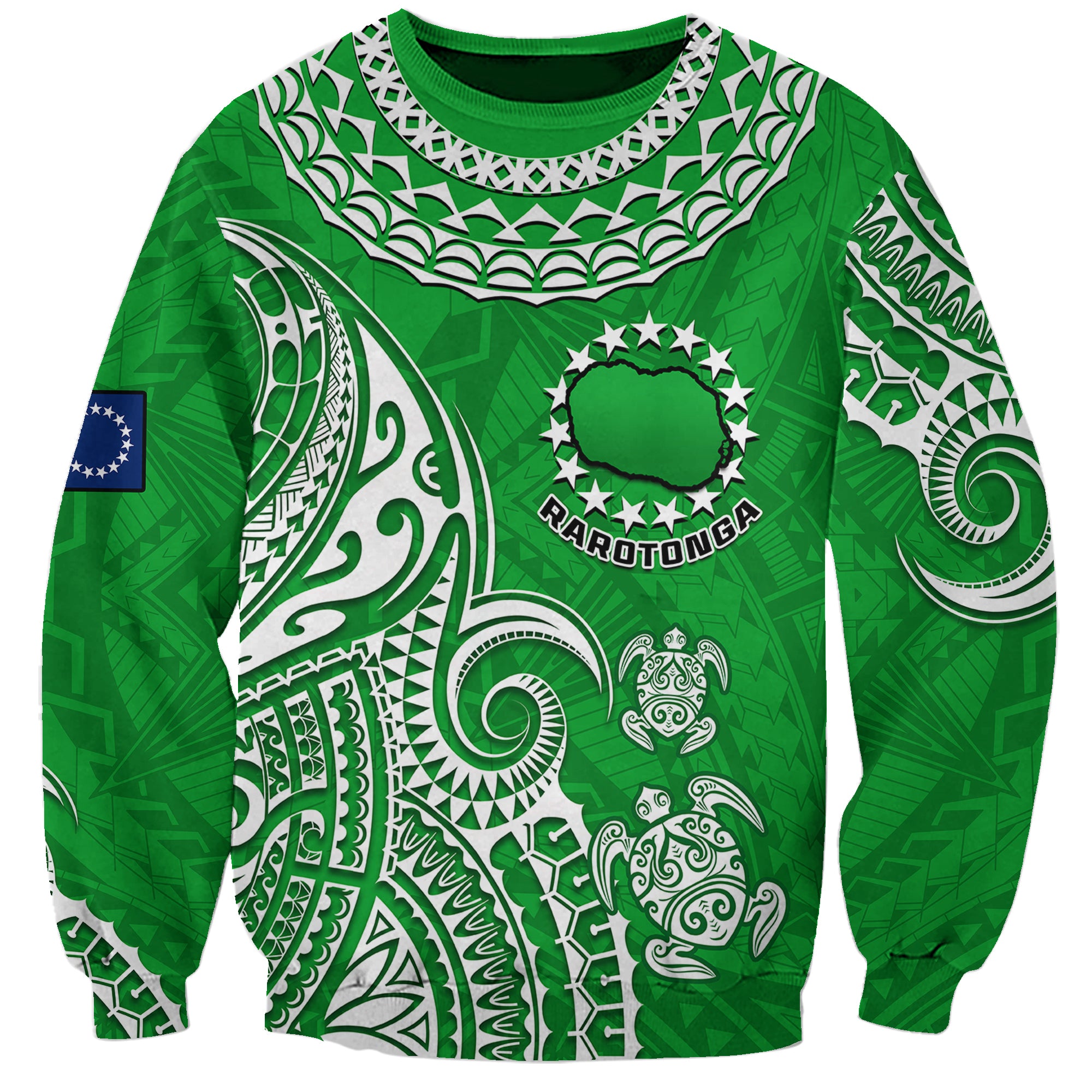 (Custom Personalised) Rarotonga Cook Islands Polynesian Turtle Art Sweatshirt LT14 Unisex Green - Polynesian Pride