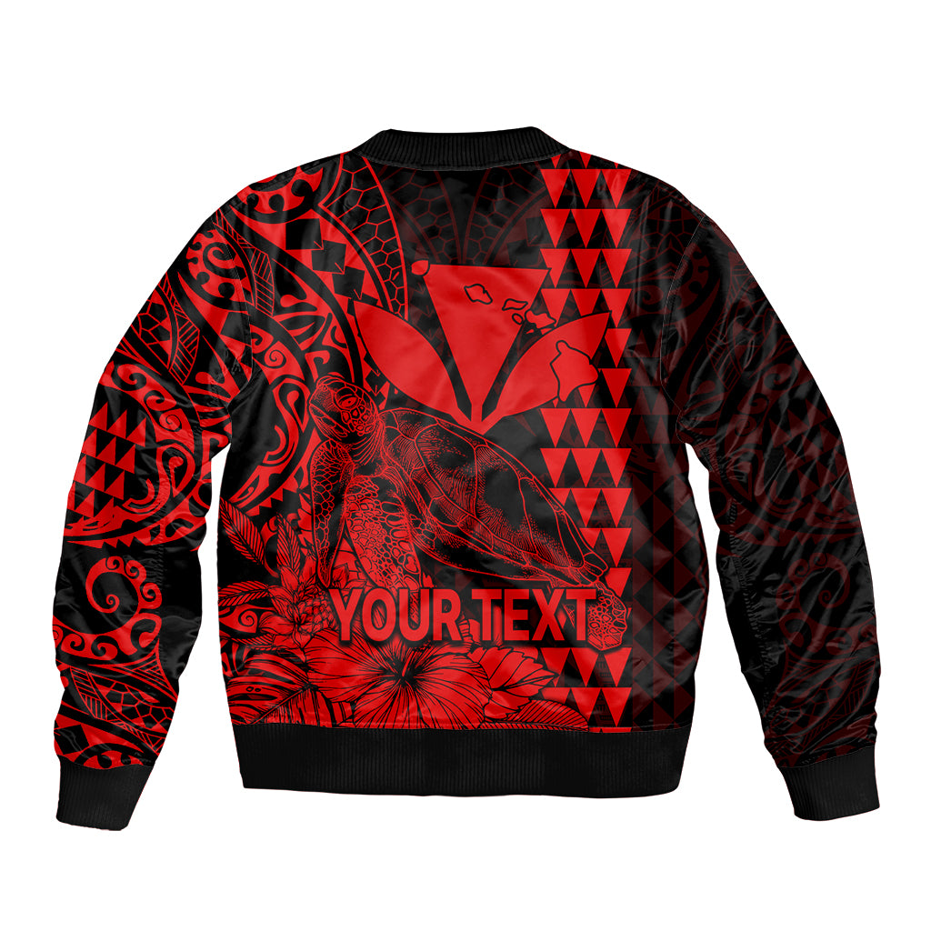 (Custom Personalised) Kakau Polynesian Tribal Hawaiian Turtle with Kanaka Maoli Red Sleeve Zip Bomber Jacket LT9 - Polynesian Pride