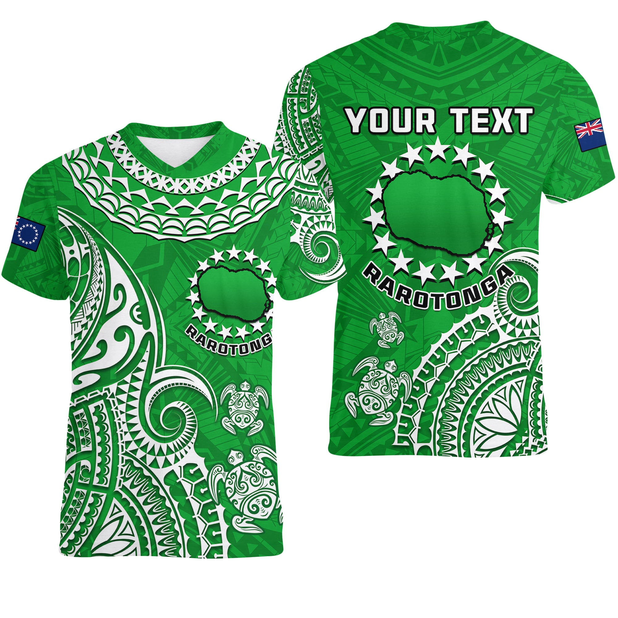 (Custom Personalised) Rarotonga Cook Islands Polynesian Turtle Art Women V Neck T Shirt LT14 Female Green - Polynesian Pride