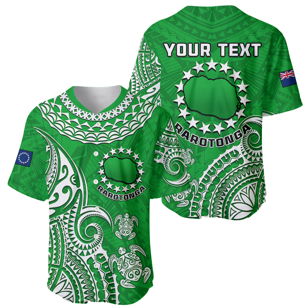 (Custom Personalised) Rarotonga Cook Islands Polynesian Turtle Art Baseball Jersey LT14 Green - Polynesian Pride