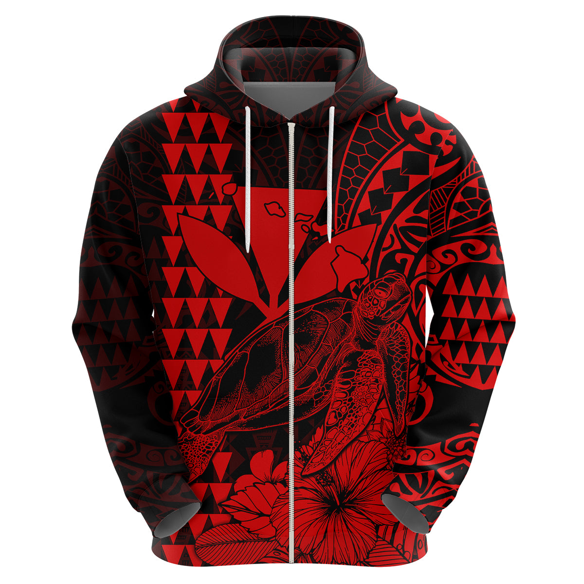 Custom Kakau Polynesian Tribal Hawaiian Turtle with Kanaka Maoli Red Hoodie LT9 - Polynesian Pride