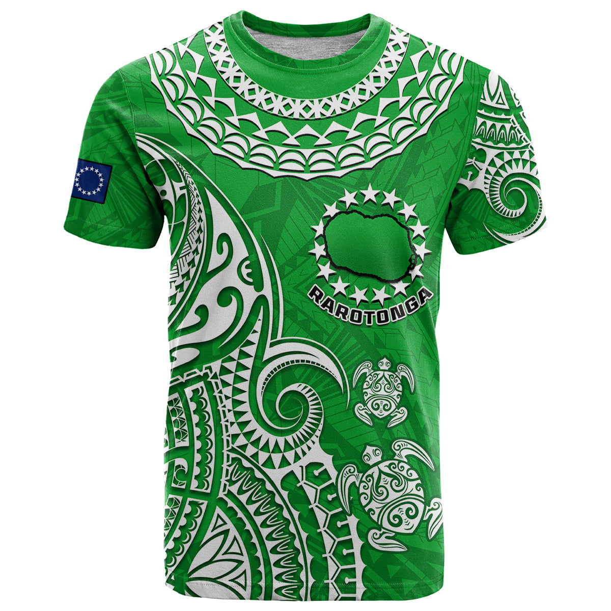 Custom Rarotonga Cook Islands Polynesian Turtle Art T Shirt LT14 Green - Polynesian Pride