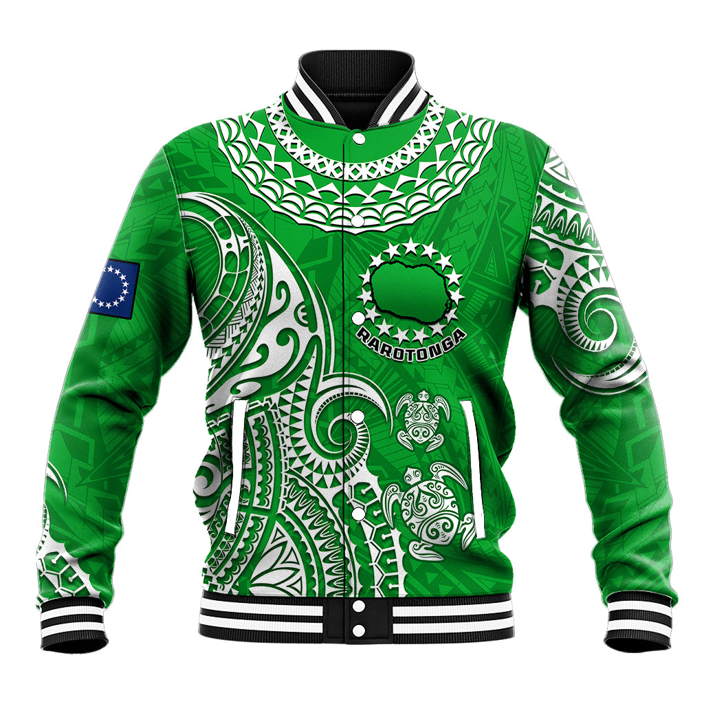 (Custom Personalised) Rarotonga Cook Islands Polynesian Turtle Art Baseball Jacket LT14 Unisex Green - Polynesian Pride