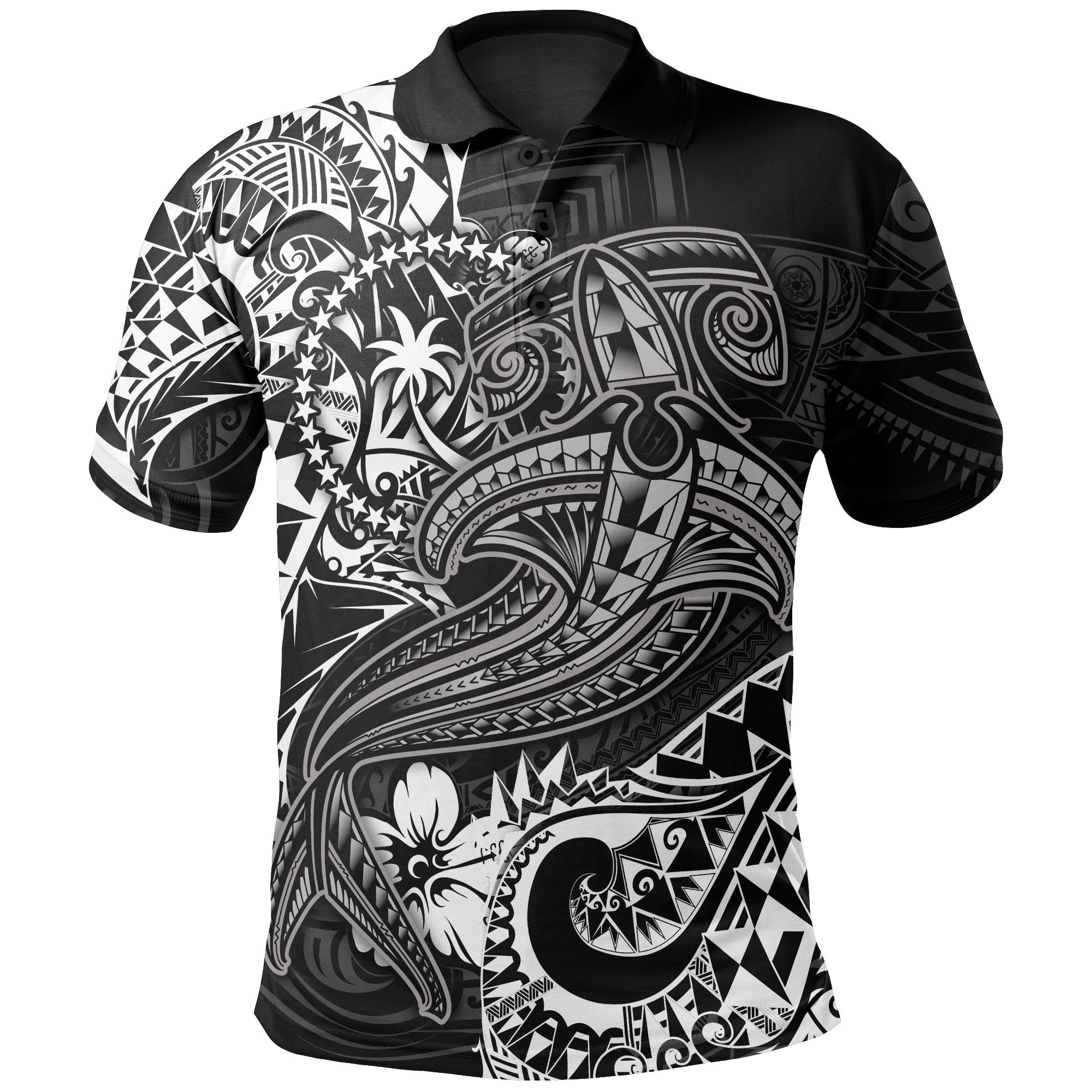 Chuuk Polo Shirt White Shark Polynesian Tattoo Unisex White - Polynesian Pride