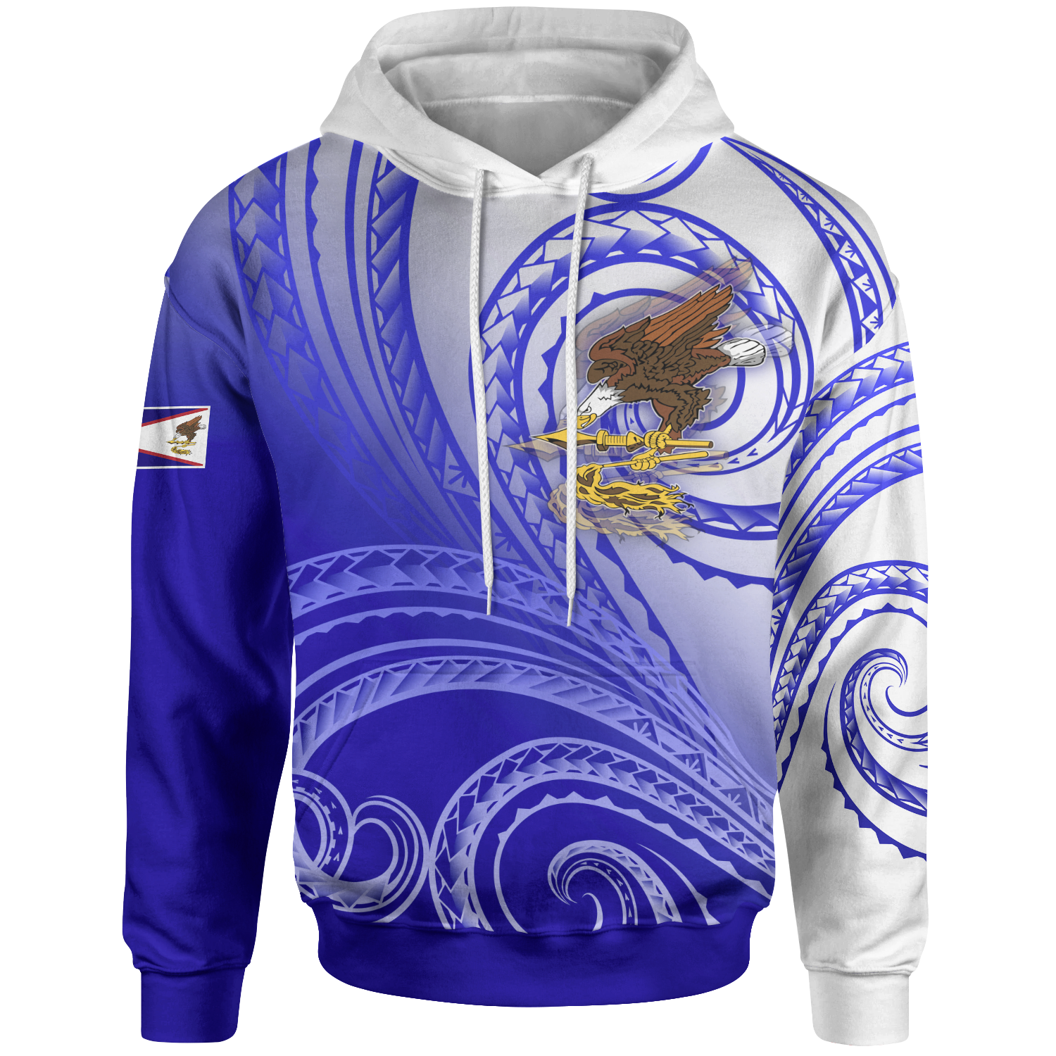 American Samoa Polynesian Hoodie Bald Eagle (Blue) Unisex Blue - Polynesian Pride