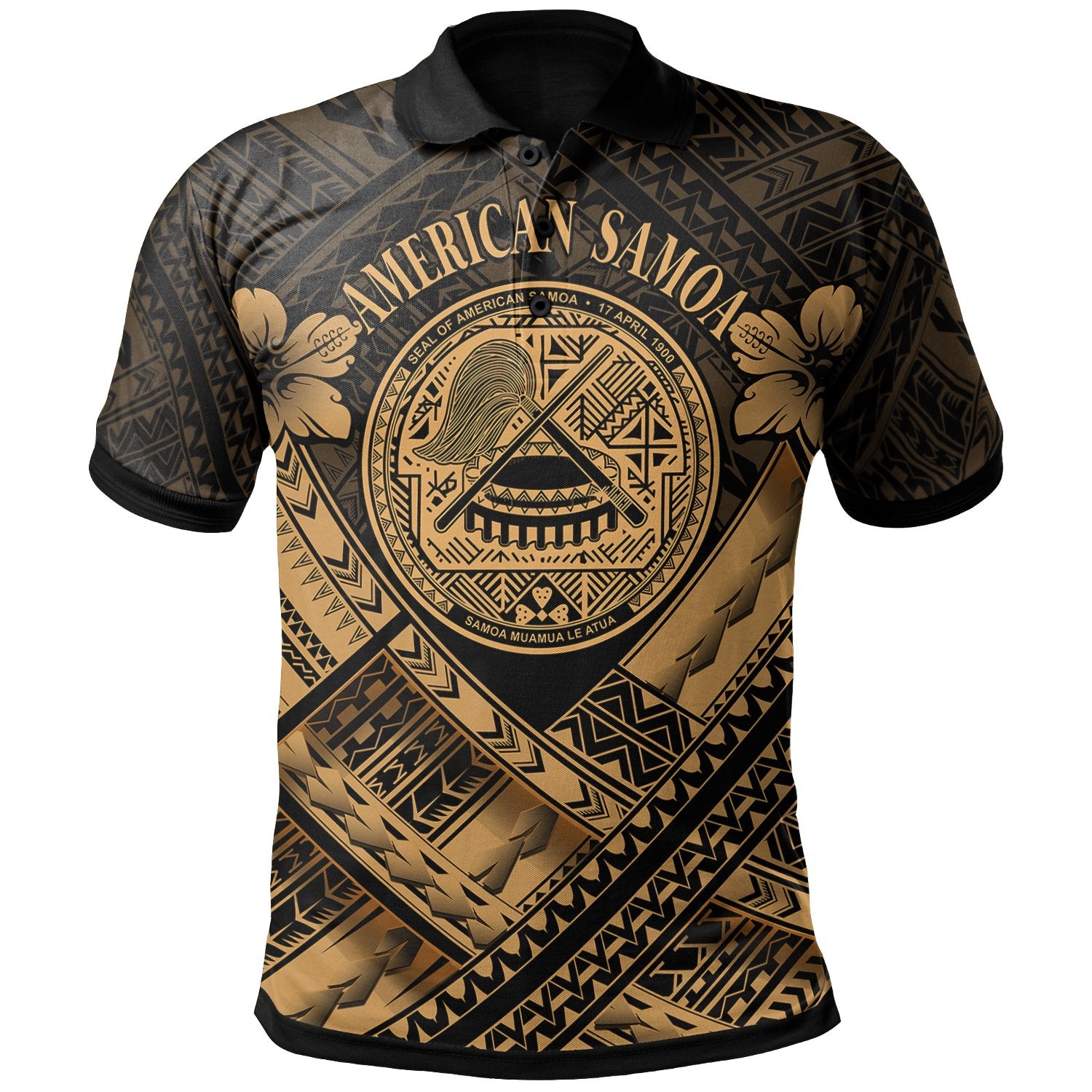 American Samoa Polo Shirt AS Gold Seal Polynesian Patterns Unisex Gold - Polynesian Pride