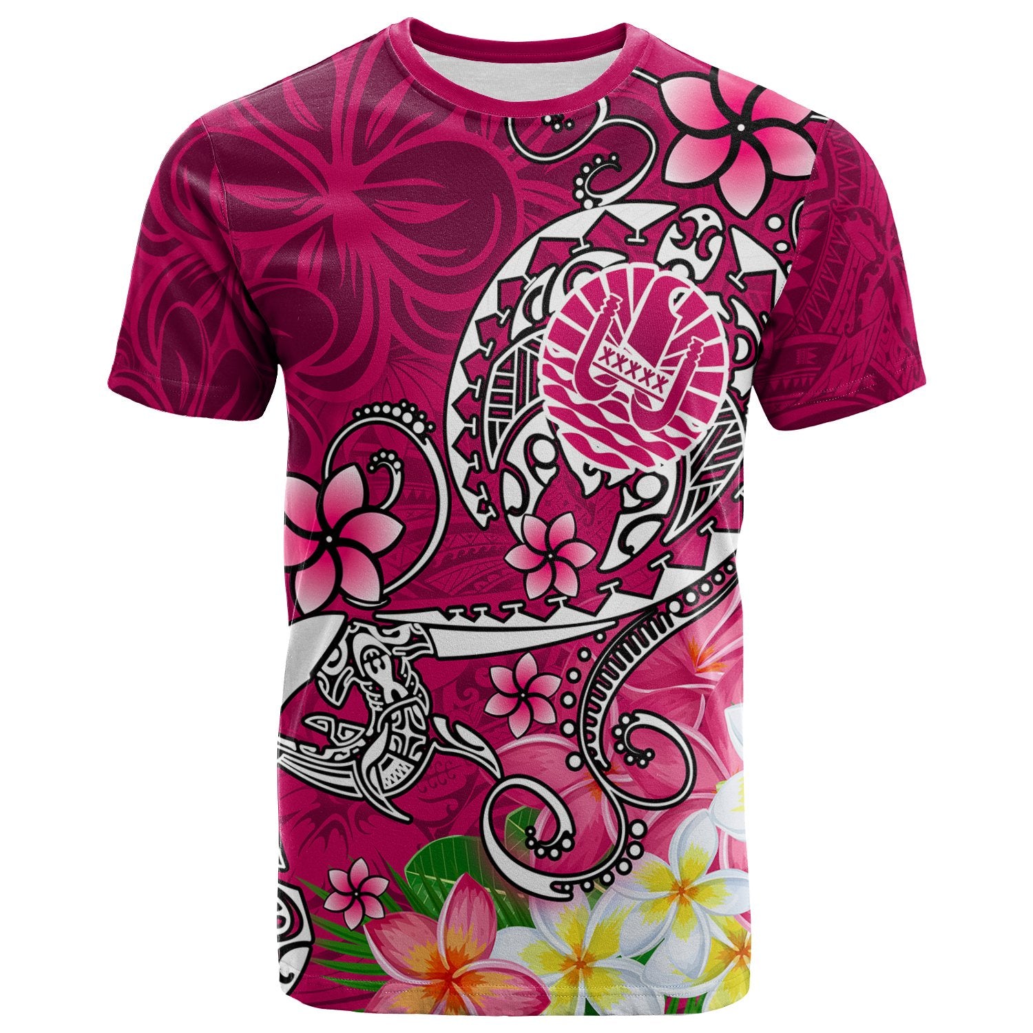 Tahiti T Shirt Turtle Plumeria (Pink) Unisex Pink - Polynesian Pride