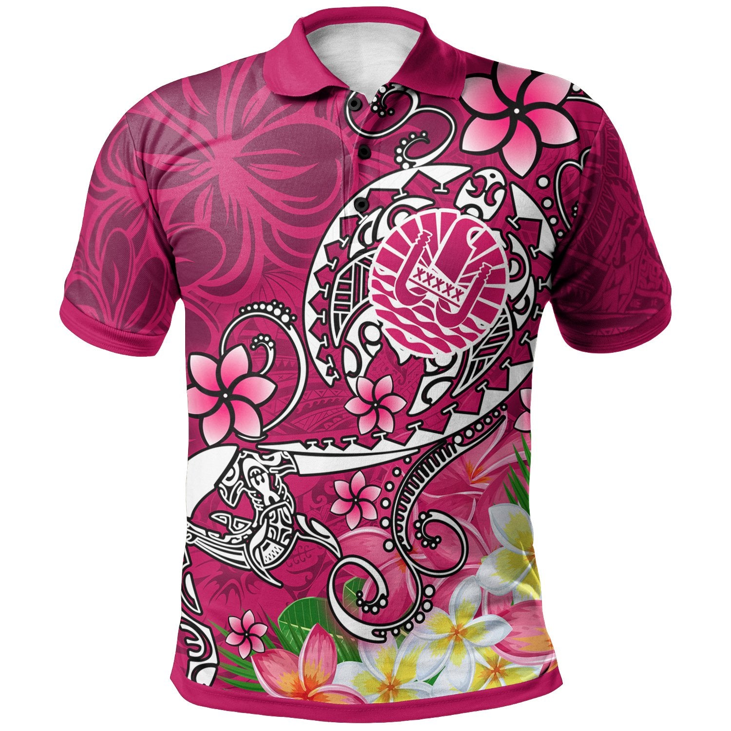 Tahiti Polo Shirt Turtle Plumeria (Pink) Unisex Pink - Polynesian Pride