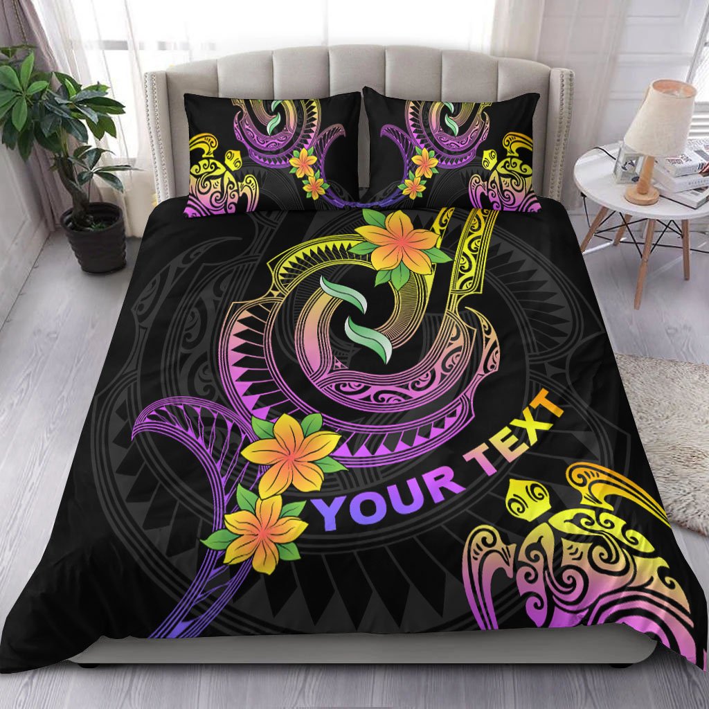 Polynesian Custom Personalised Bedding Set - Plumeria Flowers with Spiral Patterns Black - Polynesian Pride