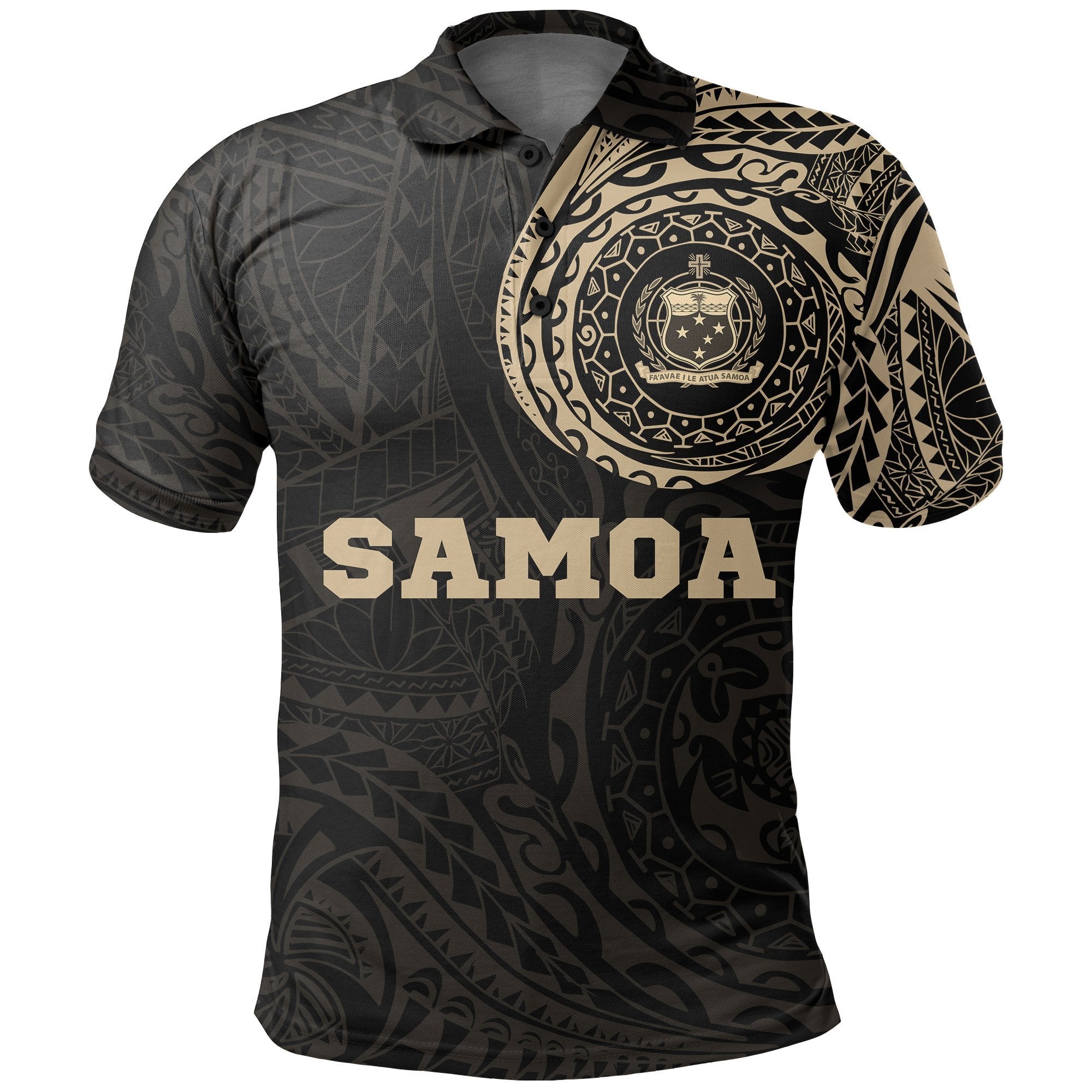 Samoa Polo Shirt Samoan Coat Of Arms Polynesian Tattoo A7 Unisex Black - Polynesian Pride