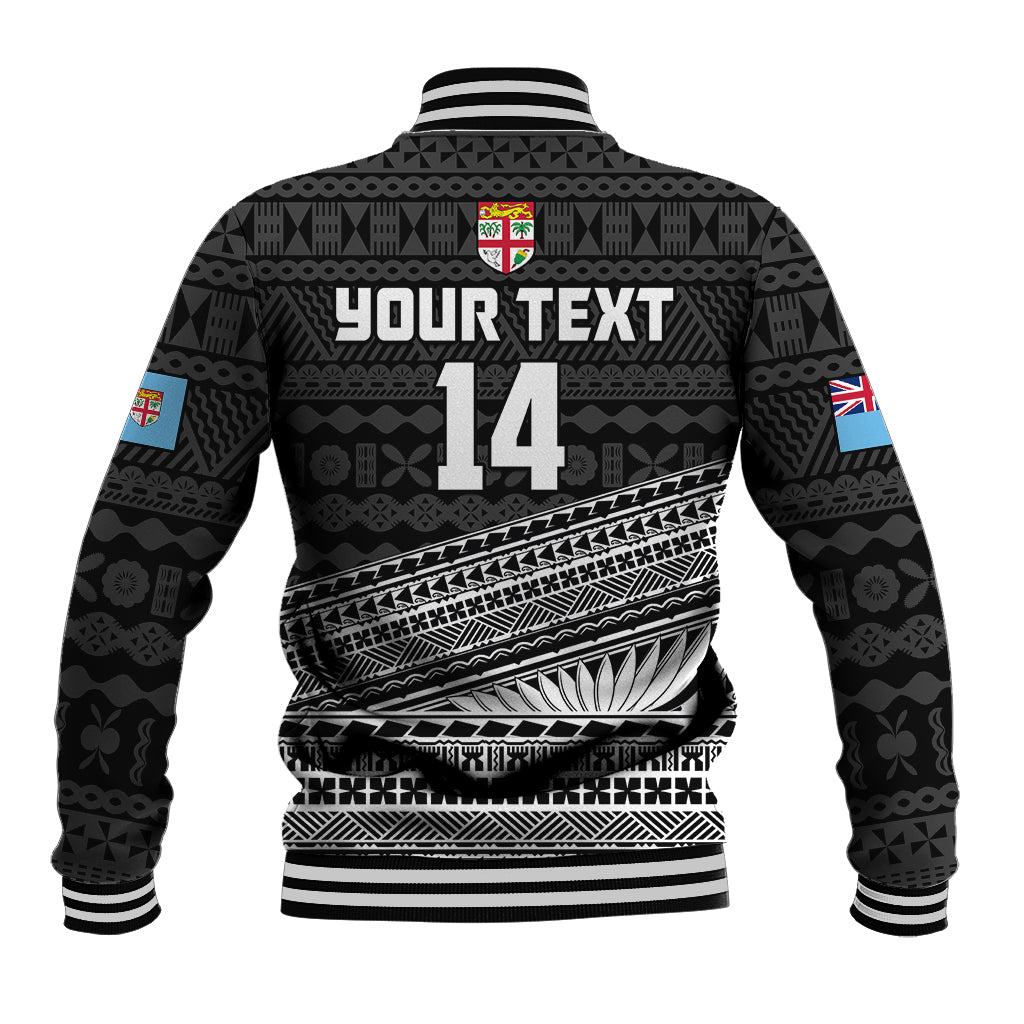 (Custom Text And Number) Fiji Sevens Rugby Fijian 7s Black Tapa Polynesian Art Baseball Jacket LT14 - Polynesian Pride