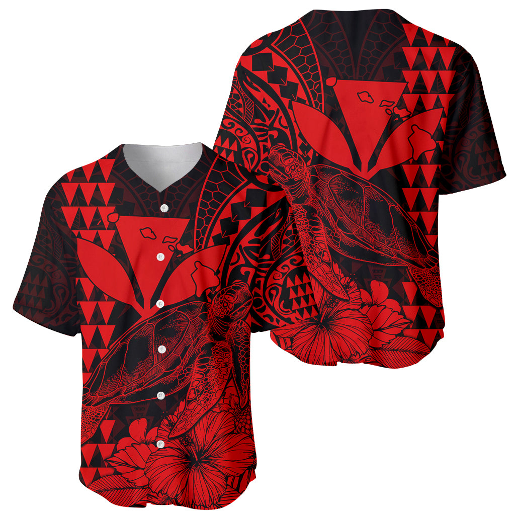 Kakau Polynesian Tribal Hawaiian Turtle with Kanaka Maoli Red Baseball Jersey LT9 Red - Polynesian Pride