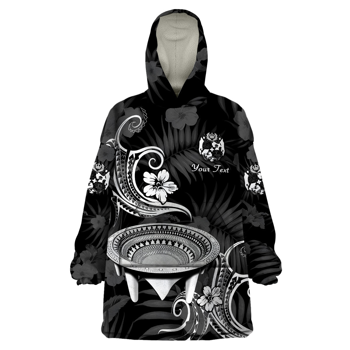 (Custom Personalised) Tonga Kumete Kava Bowl Sila Vibes - Black Wearable Blanket Hoodie LT8 Unisex One Size - Polynesian Pride