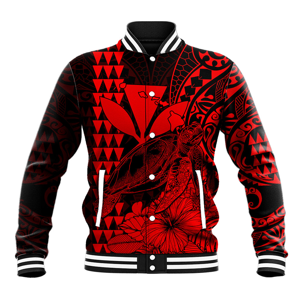 Kakau Polynesian Tribal Hawaiian Turtle with Kanaka Maoli Red Baseball Jacket LT9 Unisex Red - Polynesian Pride