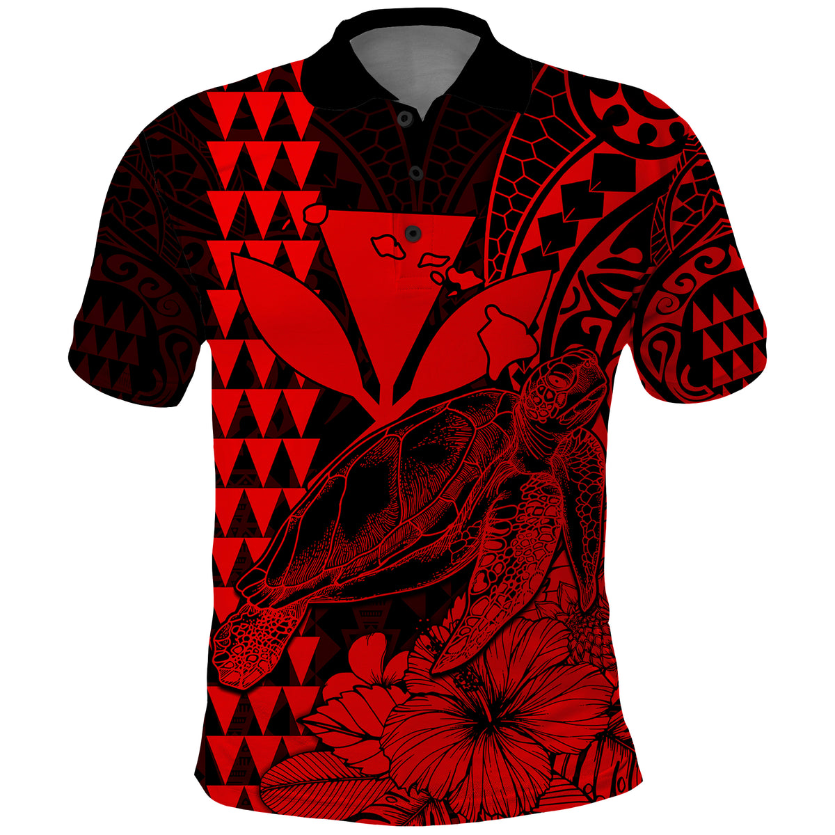 Kakau Polynesian Tribal Hawaiian Turtle with Kanaka Maoli Red Polo Shirt LT9 Red - Polynesian Pride