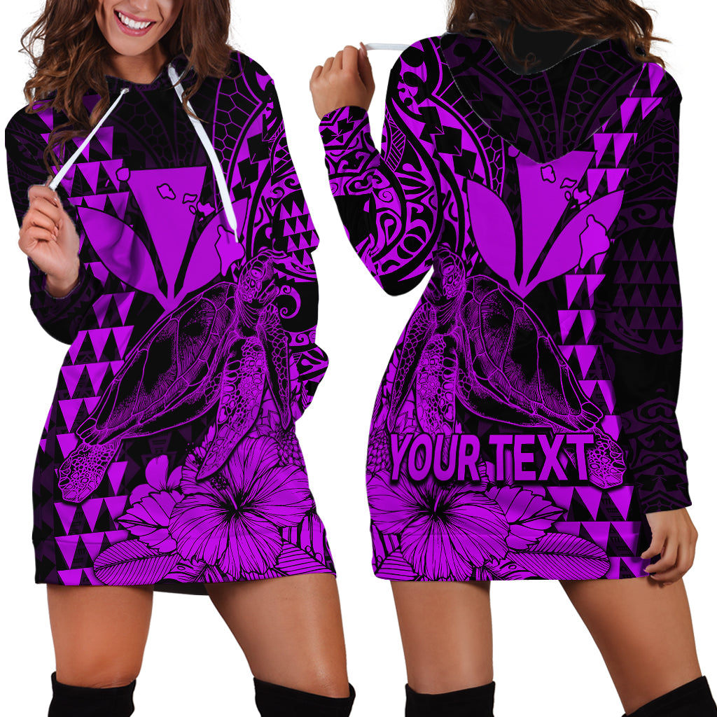 (Custom Personalised) Kakau Polynesian Tribal Hawaiian Turtle with Kanaka Maoli Purple Hoodie Dress LT9 Purple - Polynesian Pride